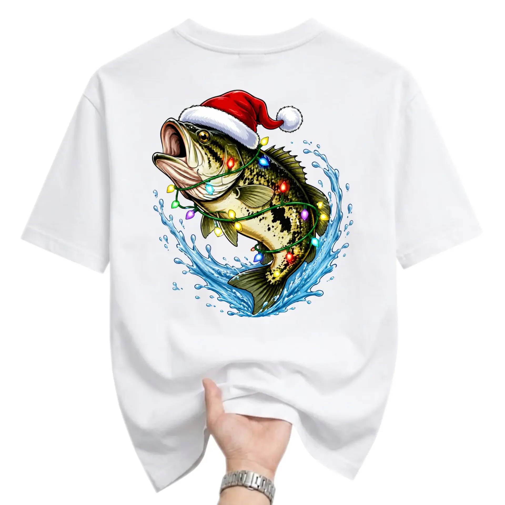 Graphic Tee Christmas Fishing Shirt Festive Holiday Freshwater Fish Unisex Crew Neck Casual Cotton Top