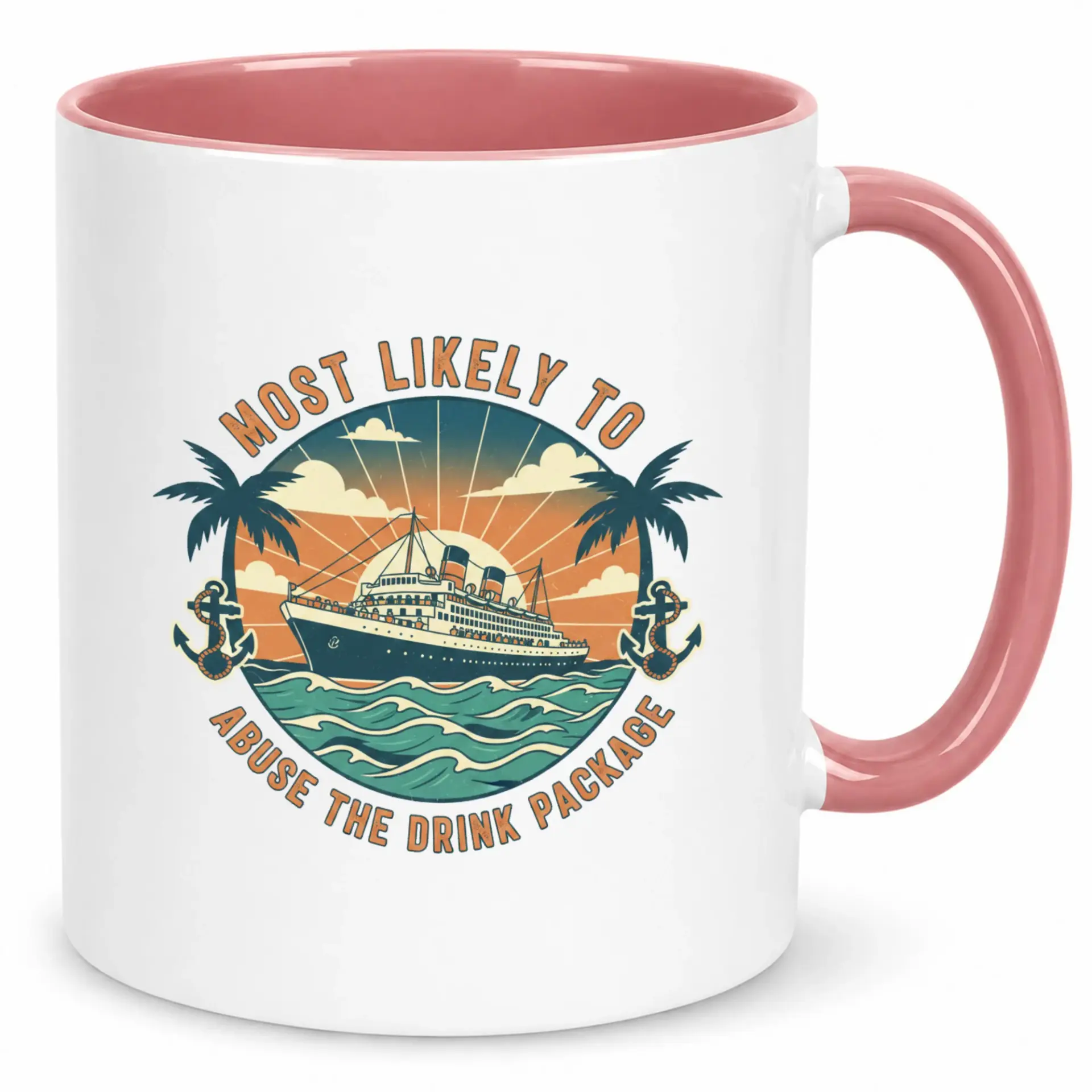 Funny Cruise Vacation Coffee Mug with Humorous Drink Package Quote, Ceramic Ship Travel Theme Novelty Cup Gift