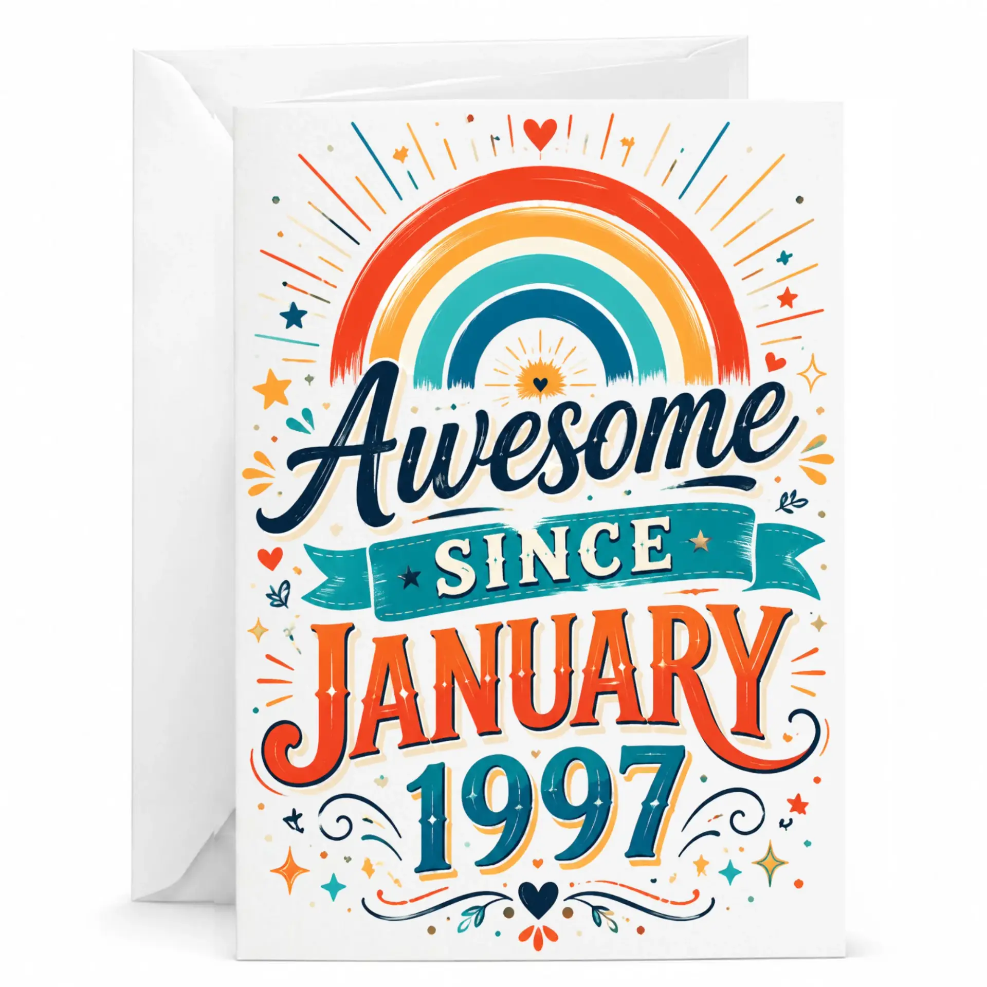 Birthday Greeting Card Awesome Since January 1997 Retro Rainbow Design Anniversary Milestone Celebration Card for Friend