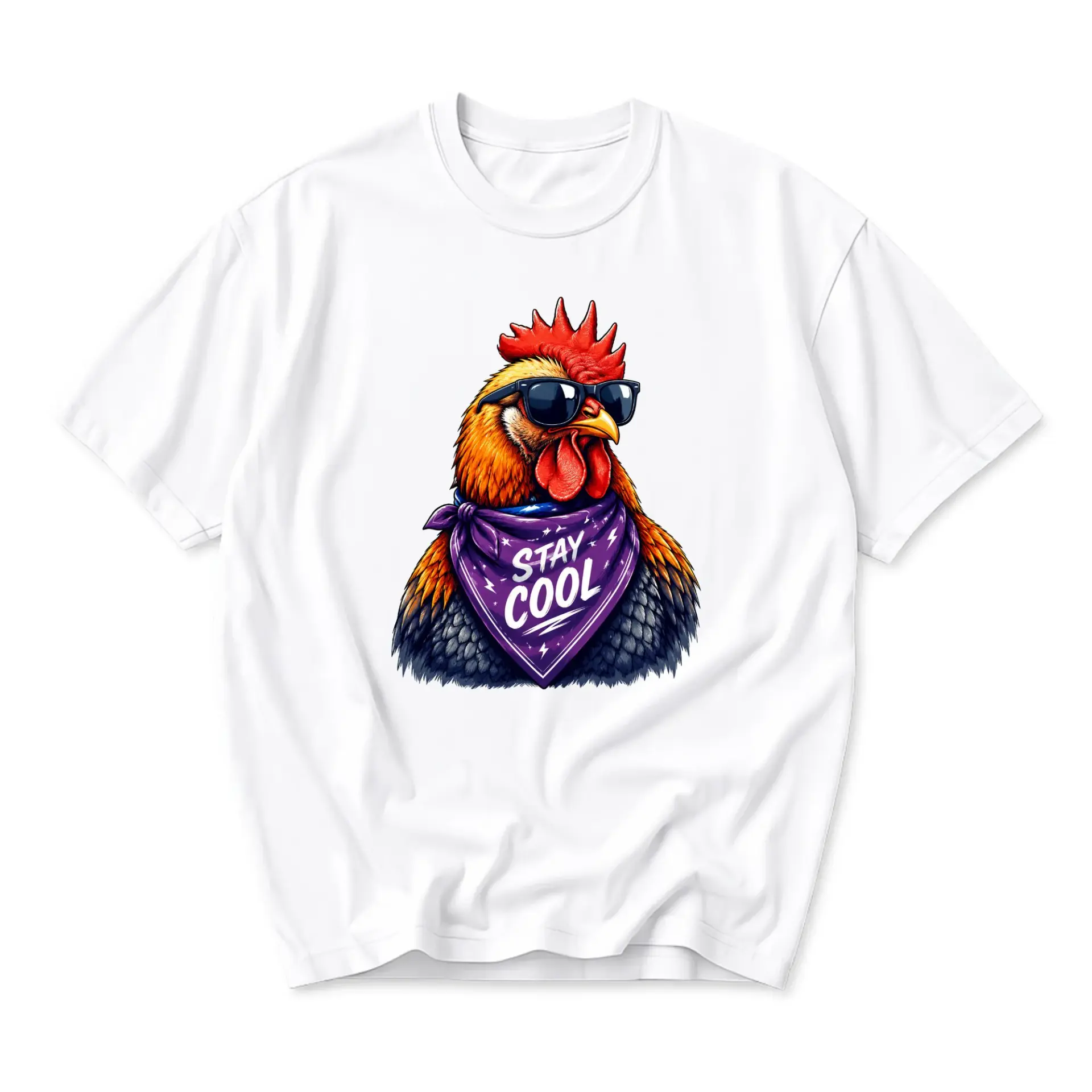Funny Shirt Stay Cool Rooster Graphic Tee Casual Unisex Crew Neck T-Shirt