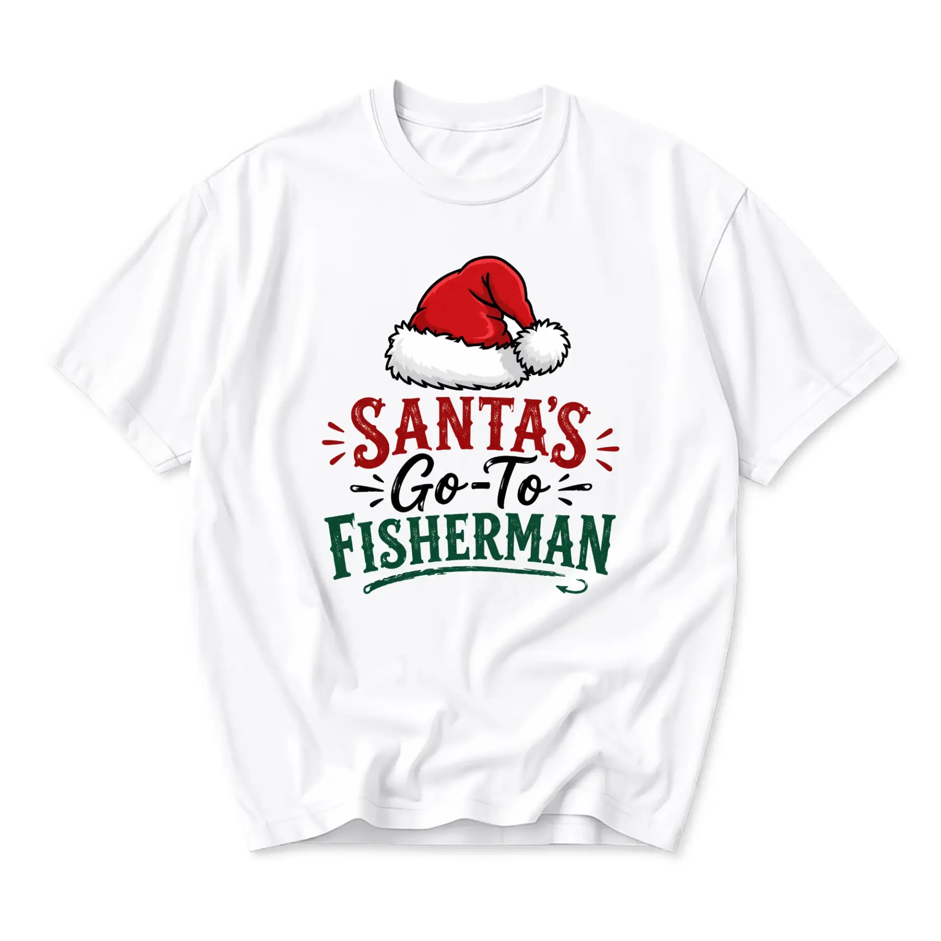 Funny Shirt Santa's Go-To Fisherman Unisex Graphic Printed T-Shirt Holiday
