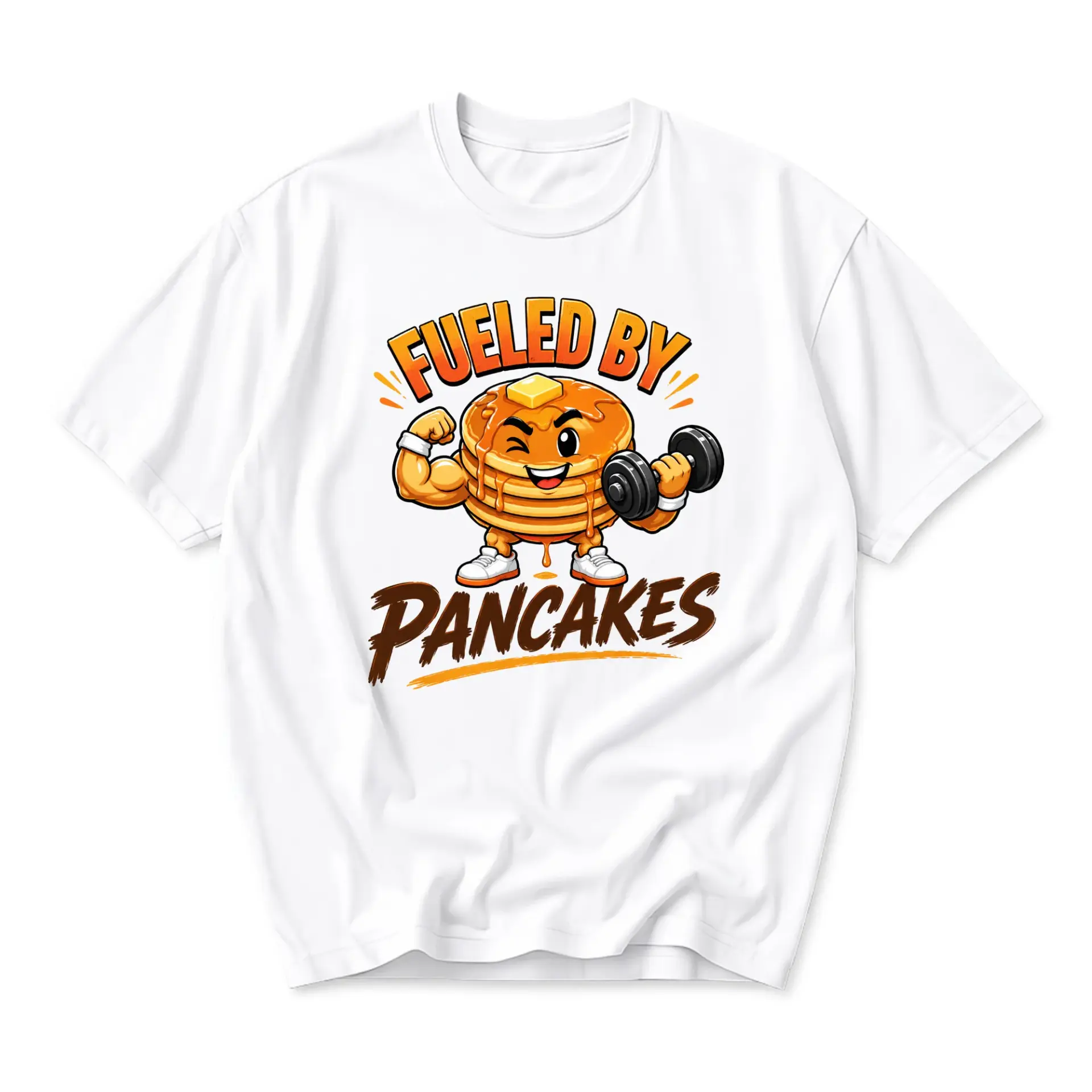 Funny Shirt Fueled by Pancakes Graphic Tee Workout Gym Motivation Unisex Cotton Crew Neck Casual Short Sleeve Top
