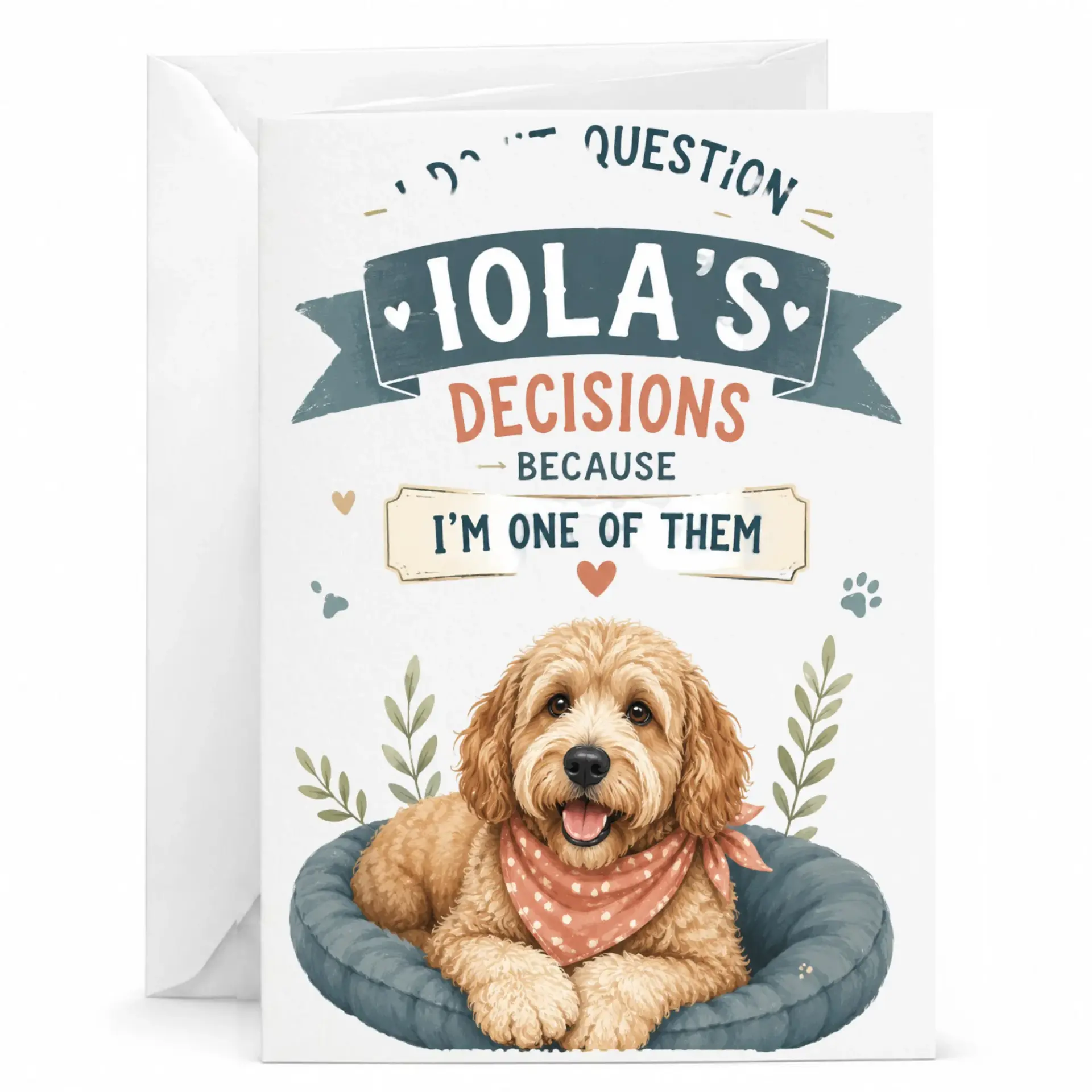 Funny Dog Greeting Card Iola's Decisions Because I'm One of Them Humorous Pet Lover Stationery Note 5x7 Inches