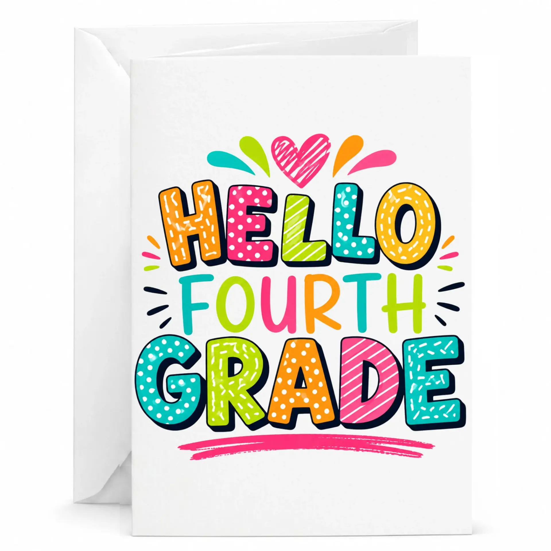 Greeting Card Hello Fourth Colorful Typography Design Aesthetic Stationery for New Academic Year Celebrations