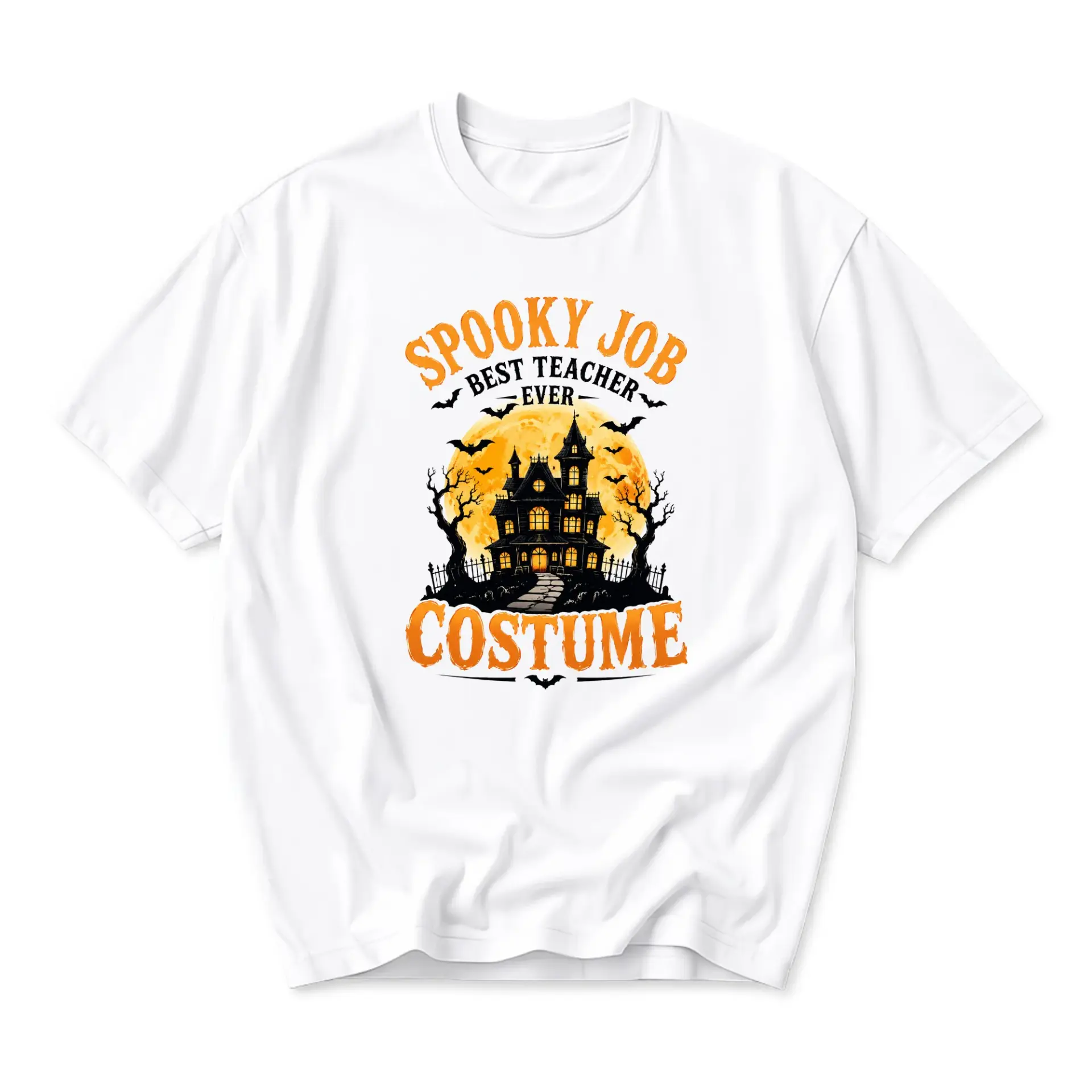 Graphic Tee Spooky Job Best Teacher Ever Costume Shirt Halloween Apparel for Educators Unisex Casual Cotton Crew Neck