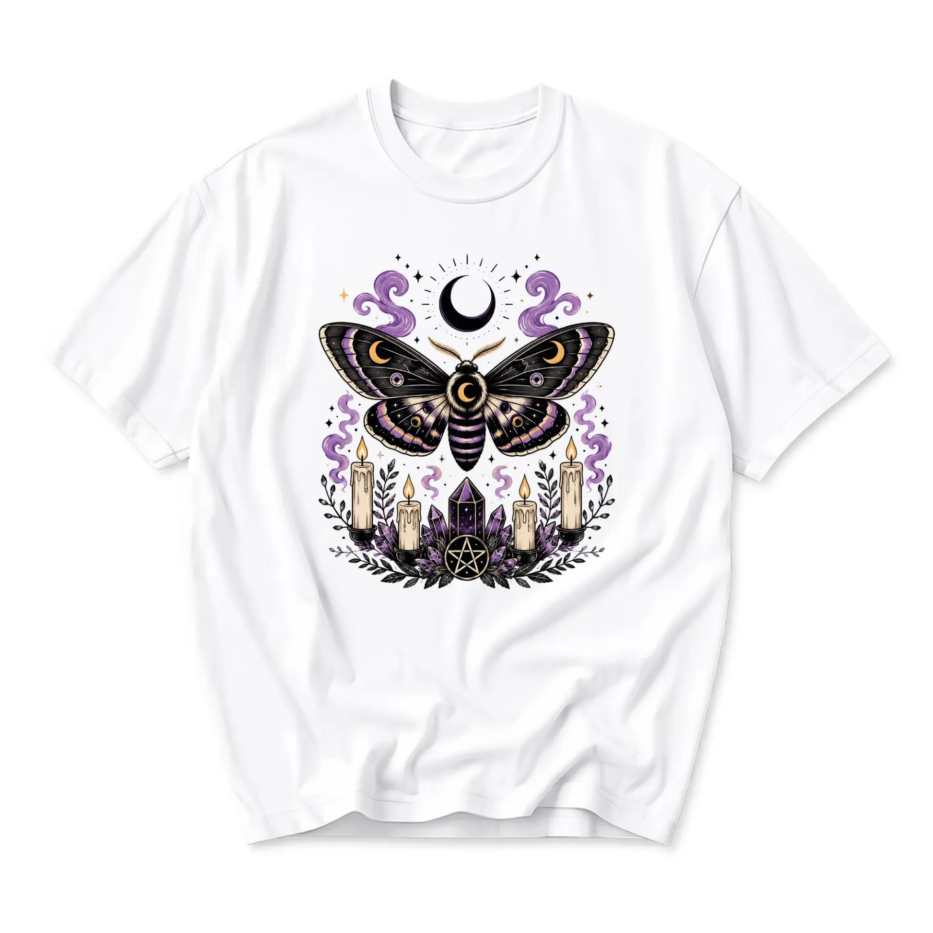 T-shirt Celestial Moth Graphic Tee Occult Aesthetic Artistic Print Unisex Cotton Blend Casual Crew Neck Top