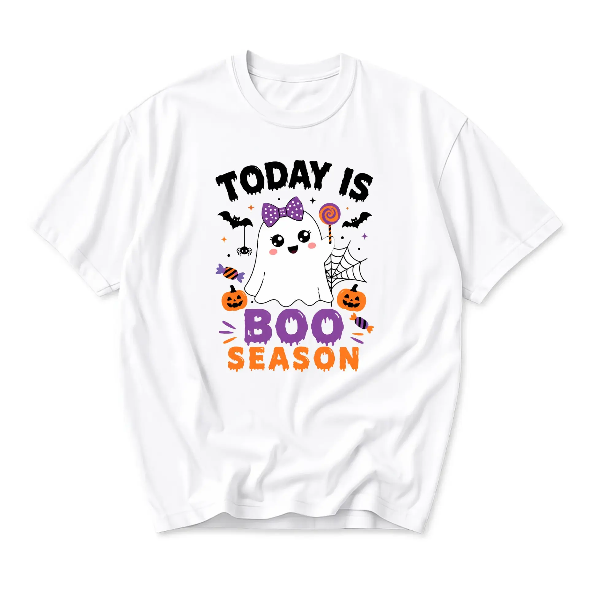 Graphic Tee Today Is Boo Season Ghost Design Unisex Crew Neck Short Sleeve Cotton Blend Casual Fall Holiday Shirt