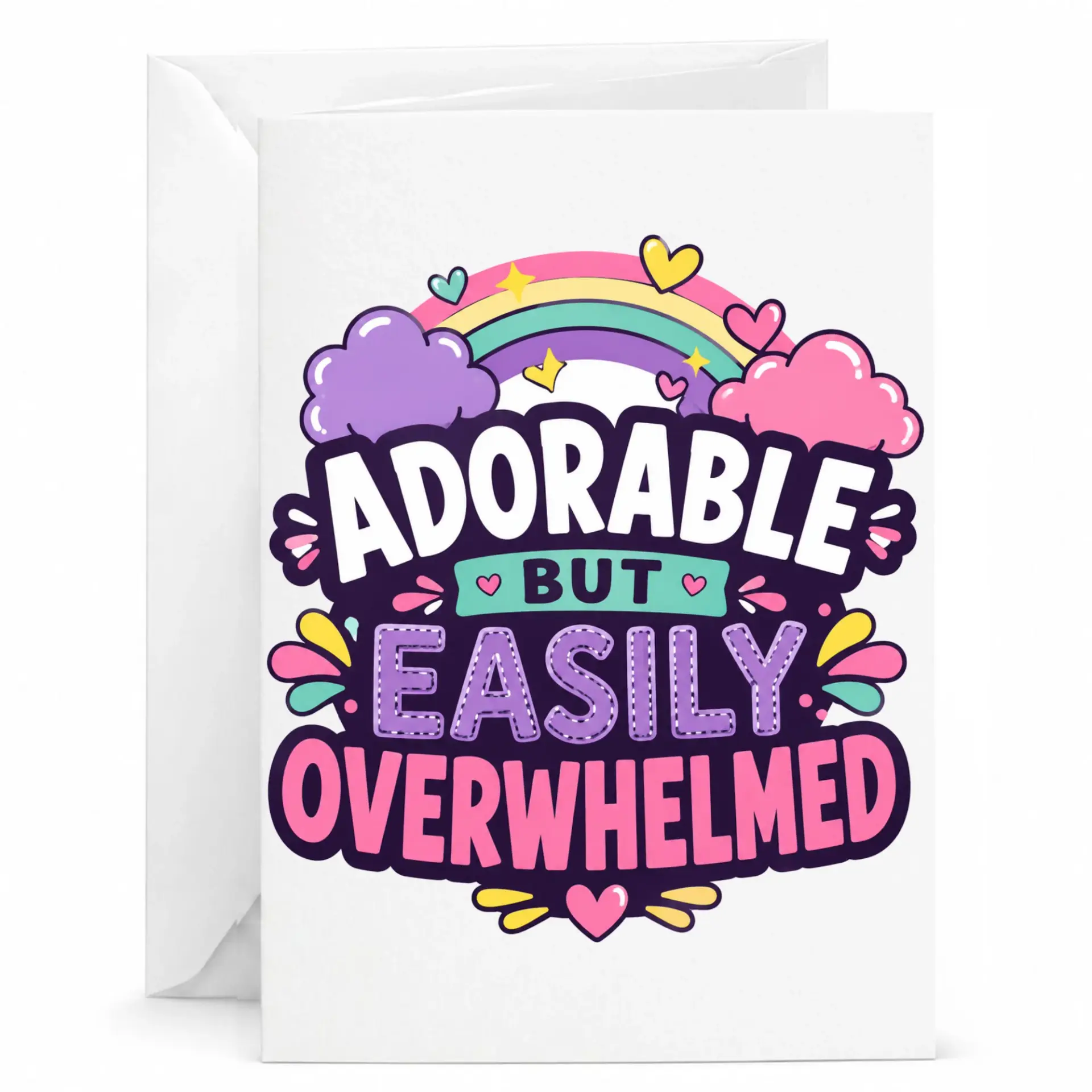Funny Greeting Card Adorable but Easily Overwhelmed Sarcastic Quote Stationary for Personal Messages and Notes