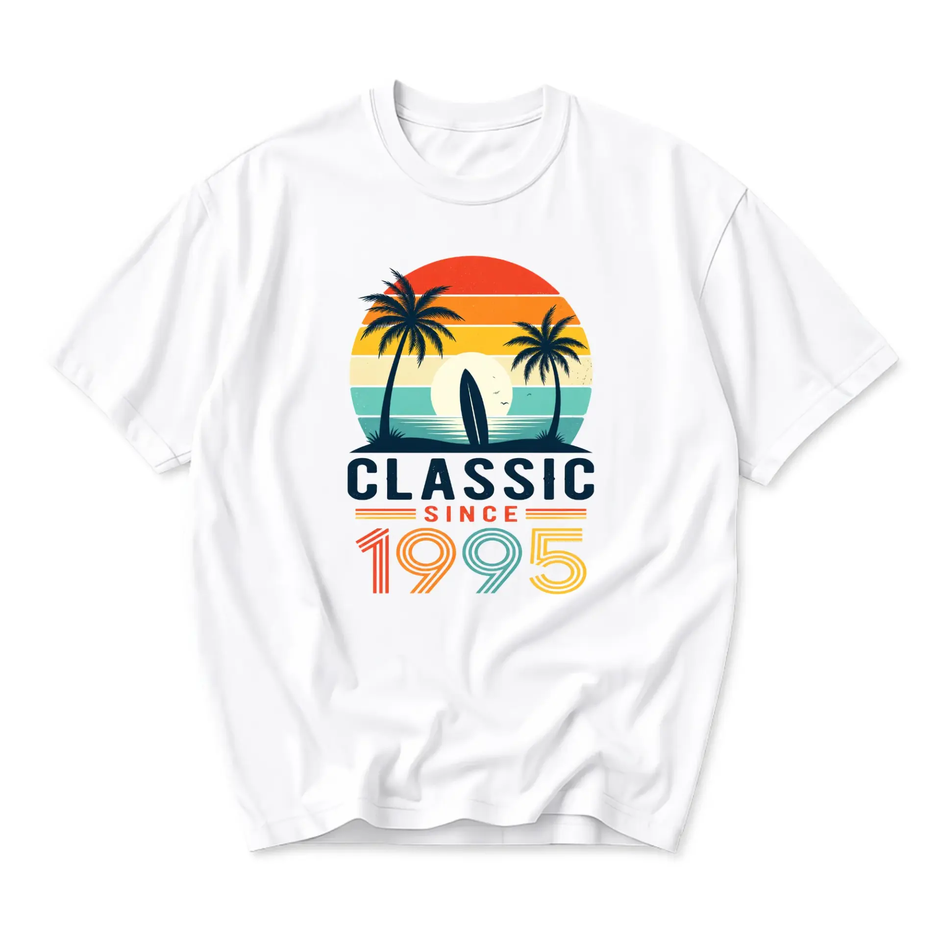 Graphic Tee Classic Since 1995 Vintage Beach Sunset Unisex T-Shirt Retro Style Casual Crew Neck Short Sleeve Top