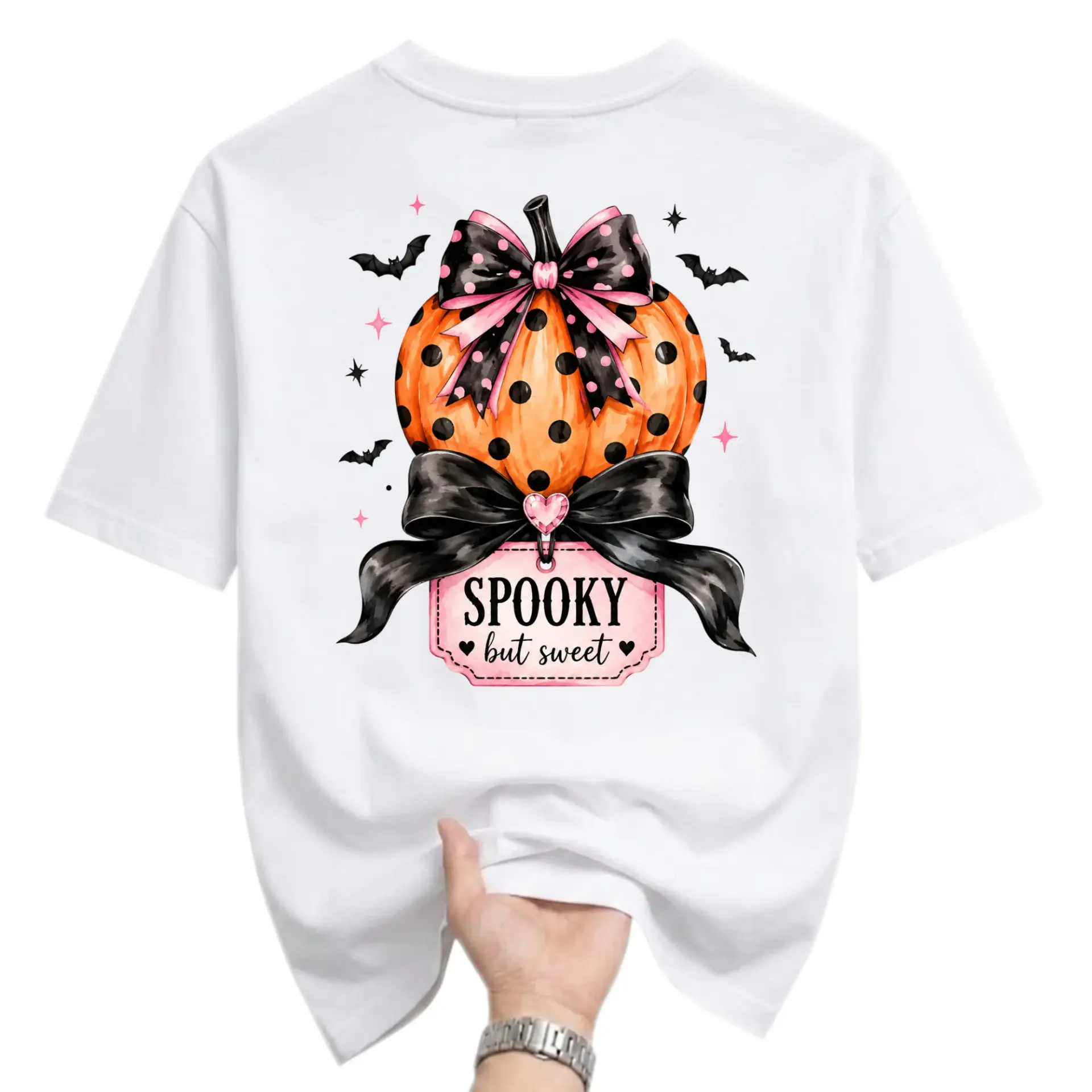 Graphic Tee Spooky but Sweet Pumpkin Shirt Aesthetic Halloween Floral Bow Autumn Fall Season Casual Unisex Top