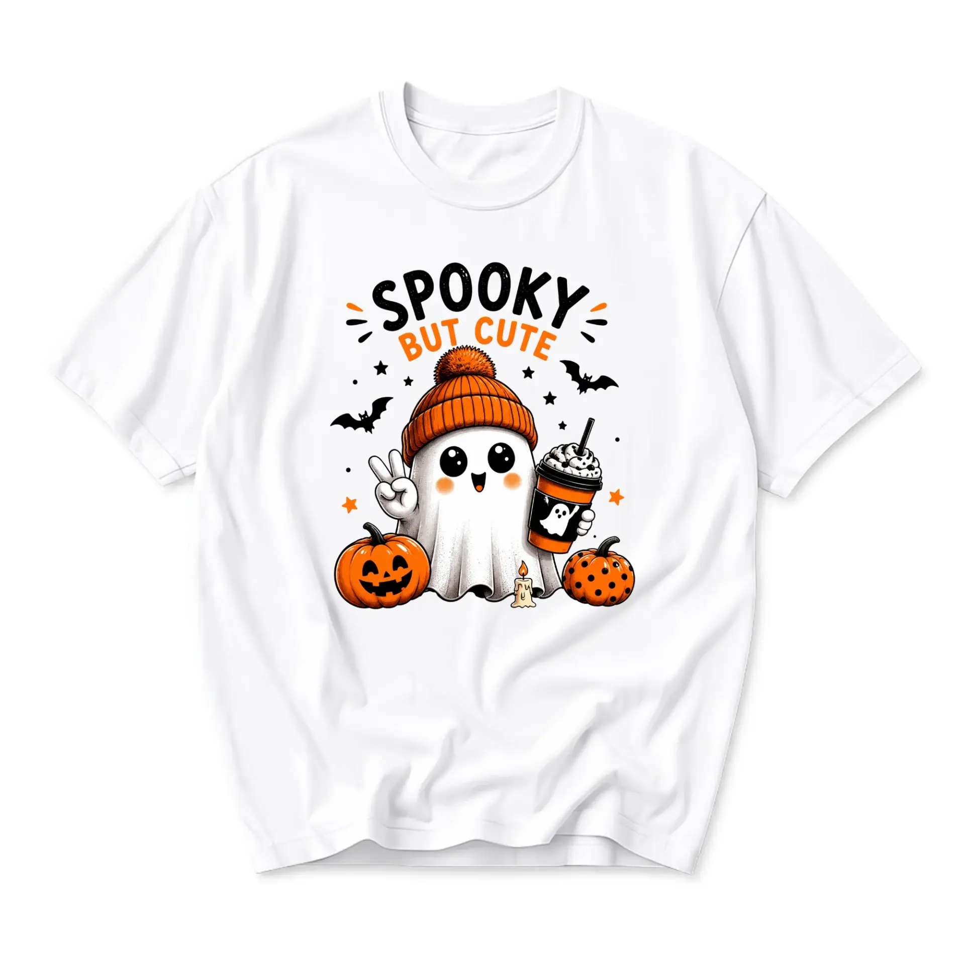 Funny Shirt Spooky but Cute Halloween Ghost Graphic Tee Unisex Casual Crew Neck Soft Cotton Blend Everyday Outfit