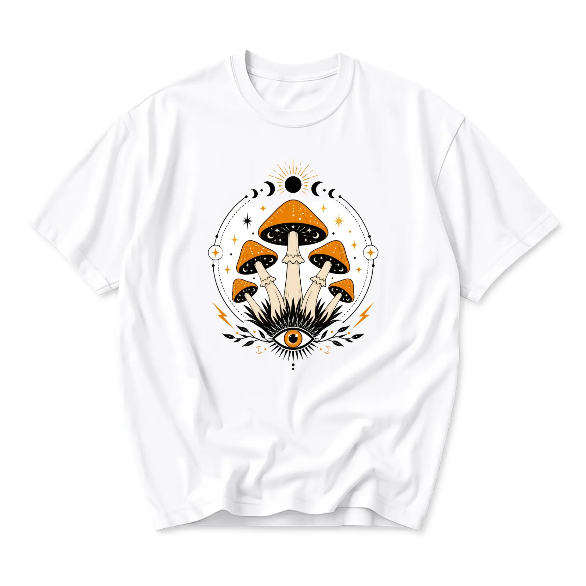 Graphic Tee Unisex Mushroom Celestial Eye Print Shirt Soft Cotton Casual Apparel for Everyday Comfort and Unique Style
