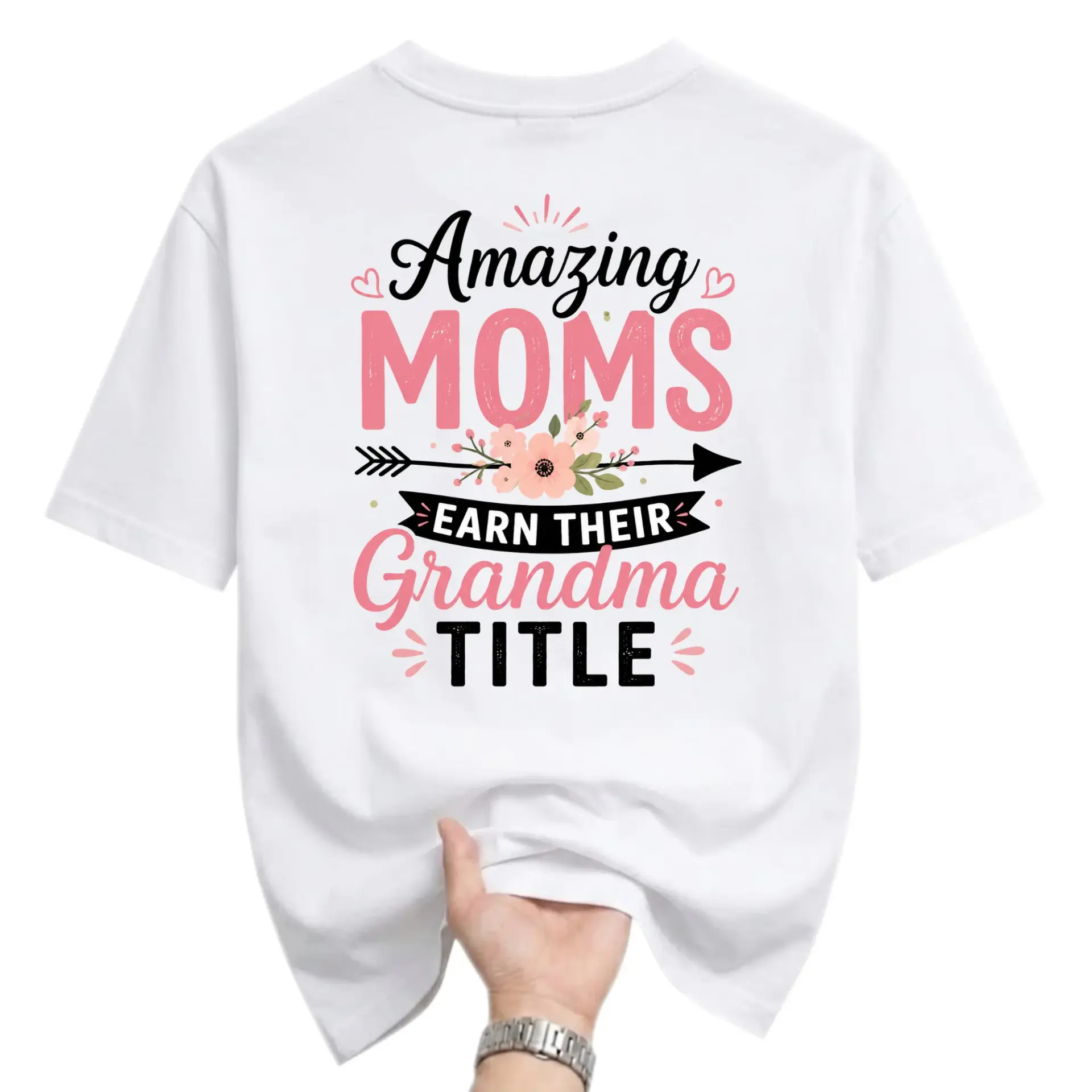 Funny Shirt Amazing Moms Earn Their Grandma Graphic Tee Casual Crew Neck