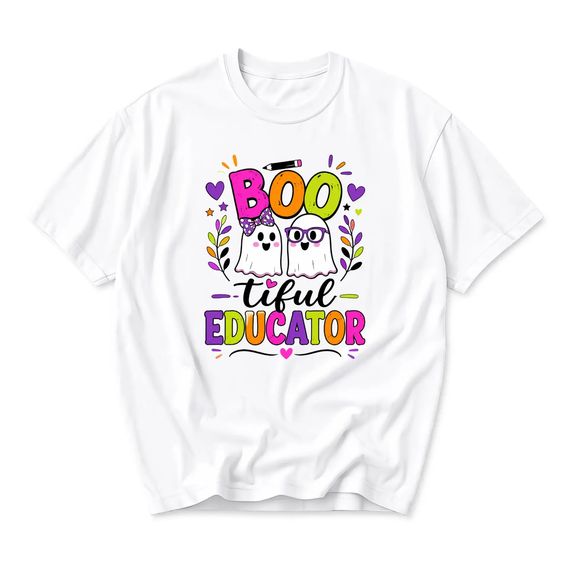 Funny Shirt Unisex Graphic Printed T-Shirt Featuring Cute Ghost Educator Design Seasonal Apparel for Casual Wear