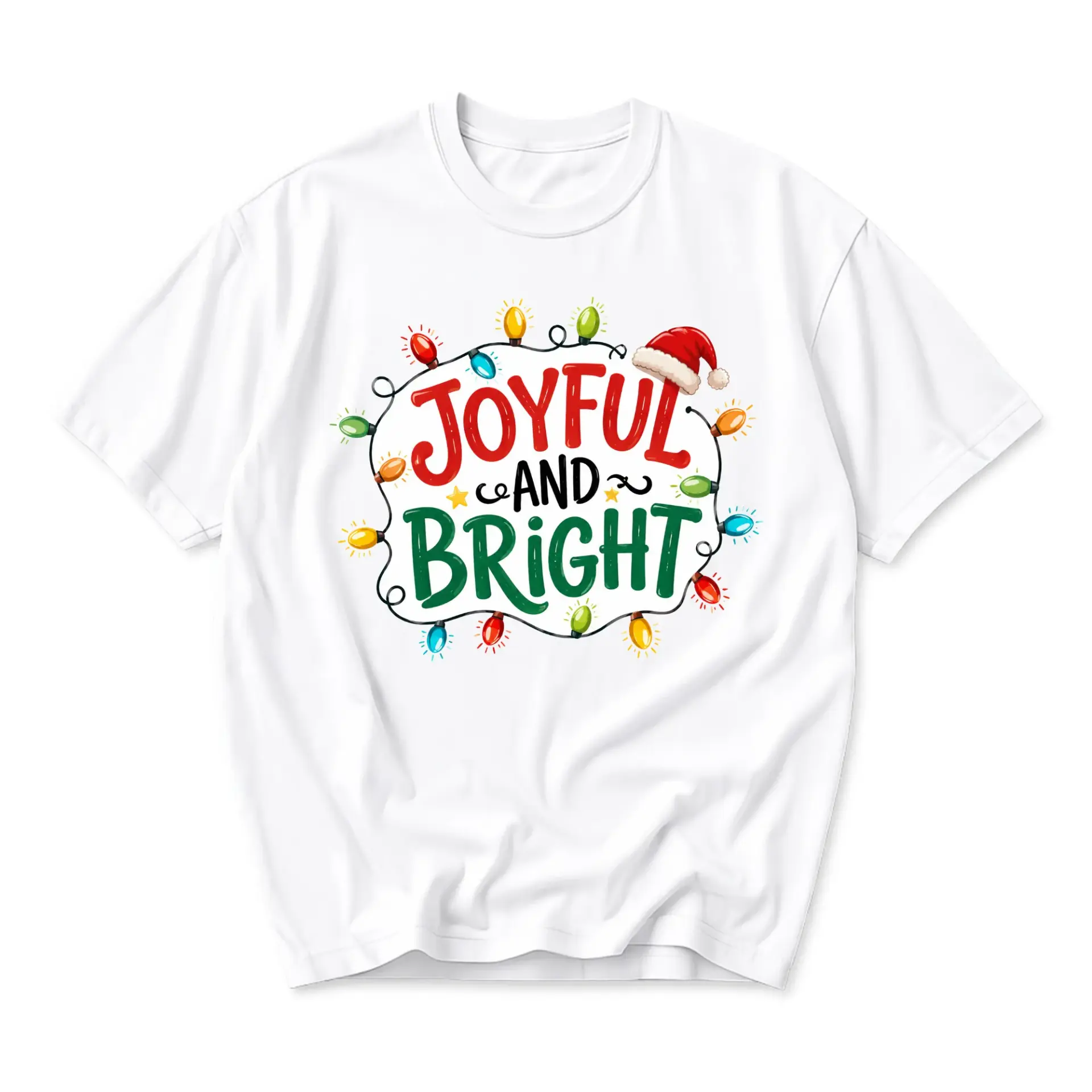T-shirt Joyful and Bright Holiday Graphic Tee Unisex Casual Crew Neck Soft Cotton Blend Everyday Seasonal Apparel