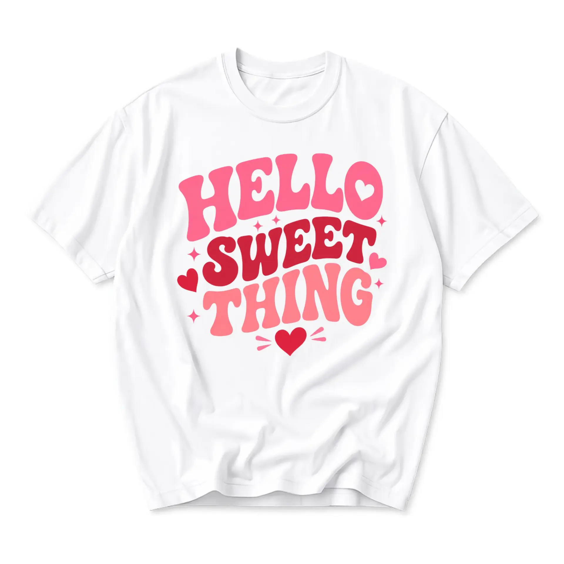 Graphic Tee Hello Sweet Thing Trendy Retro Style Unisex Crew Neck Casual Everyday Short Sleeve Cotton Blend T-Shirt