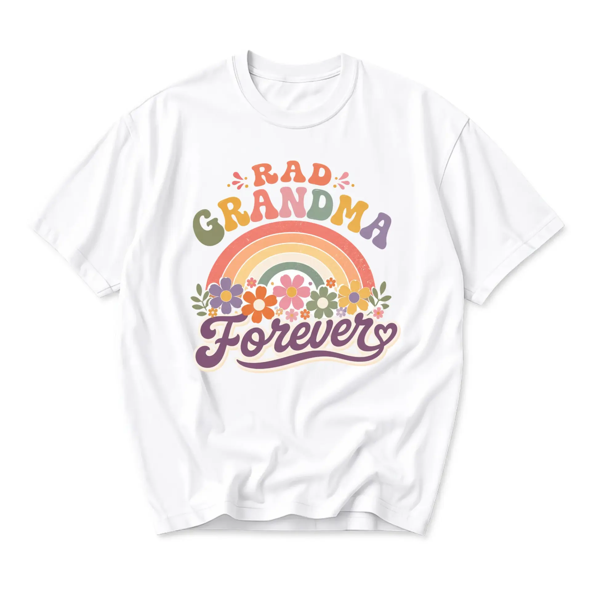 Graphic Tee Rad Grandma Forever Rainbow Retro Floral Unisex Crew Neck Short Sleeve Casual Cotton Blend Shirt