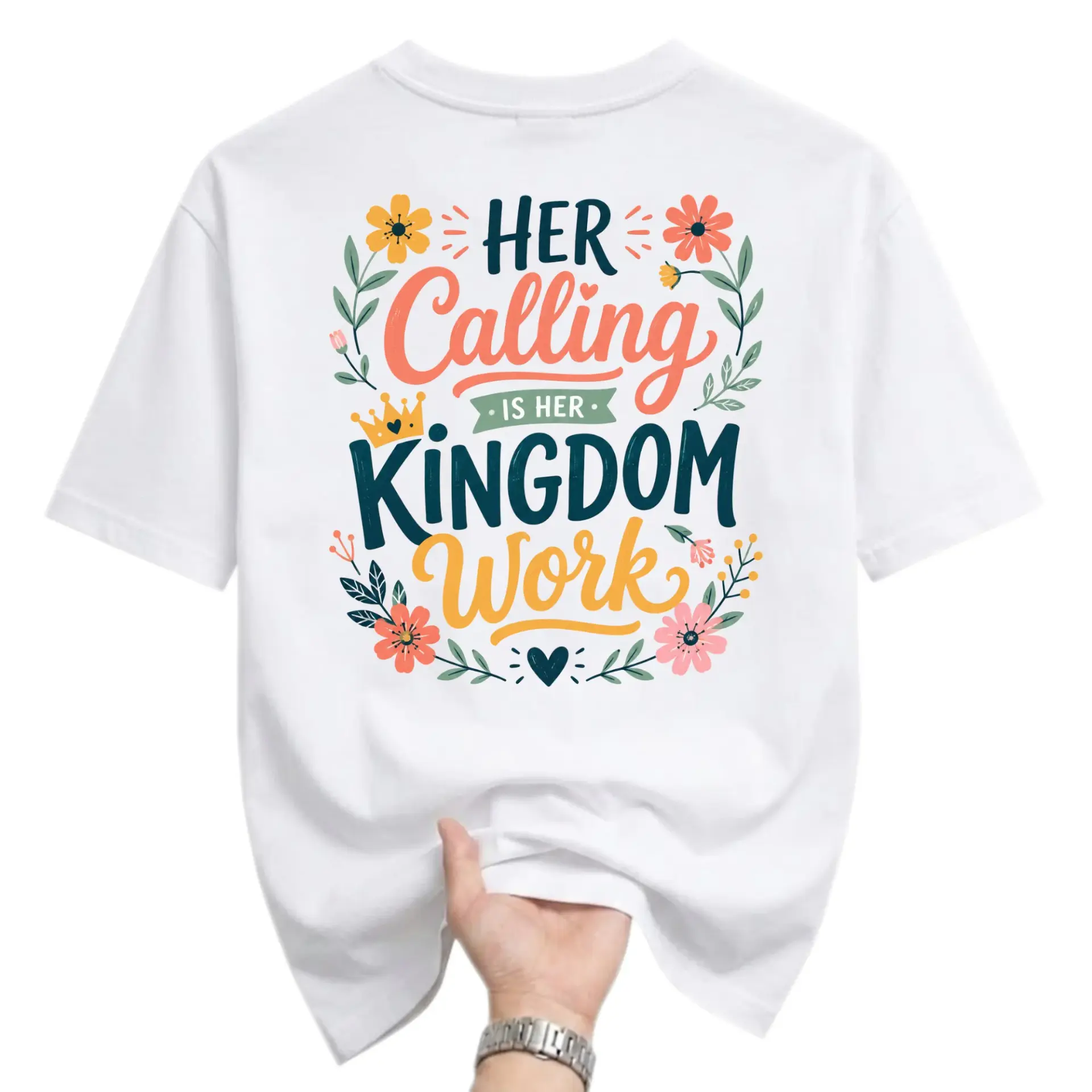 Graphic Tee Her Calling Is Kingdom Work Floral Design Unisex Crew Neck