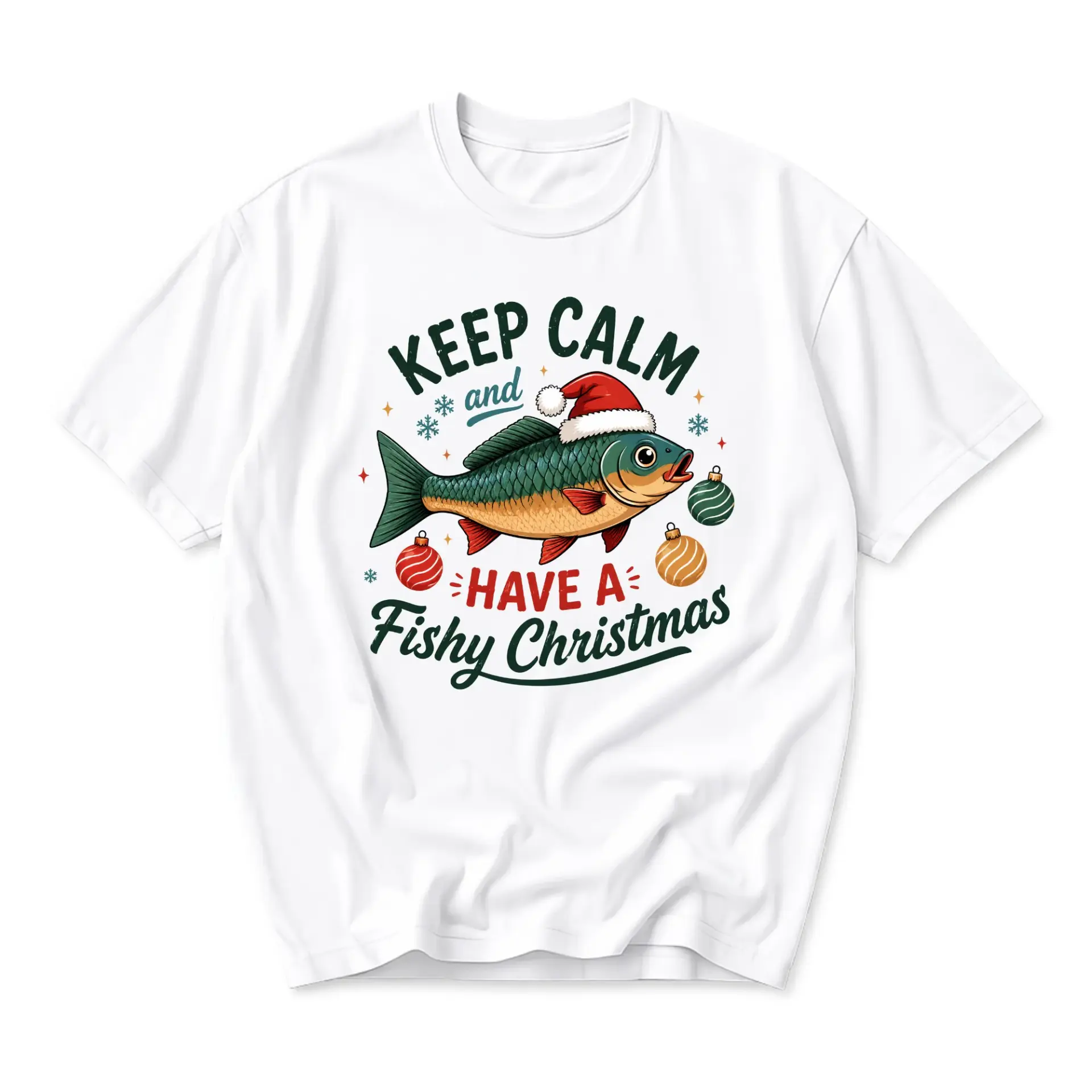 Funny Shirt Keep Calm and Have a Fishy Christmas Graphic Tee Unisex Crew