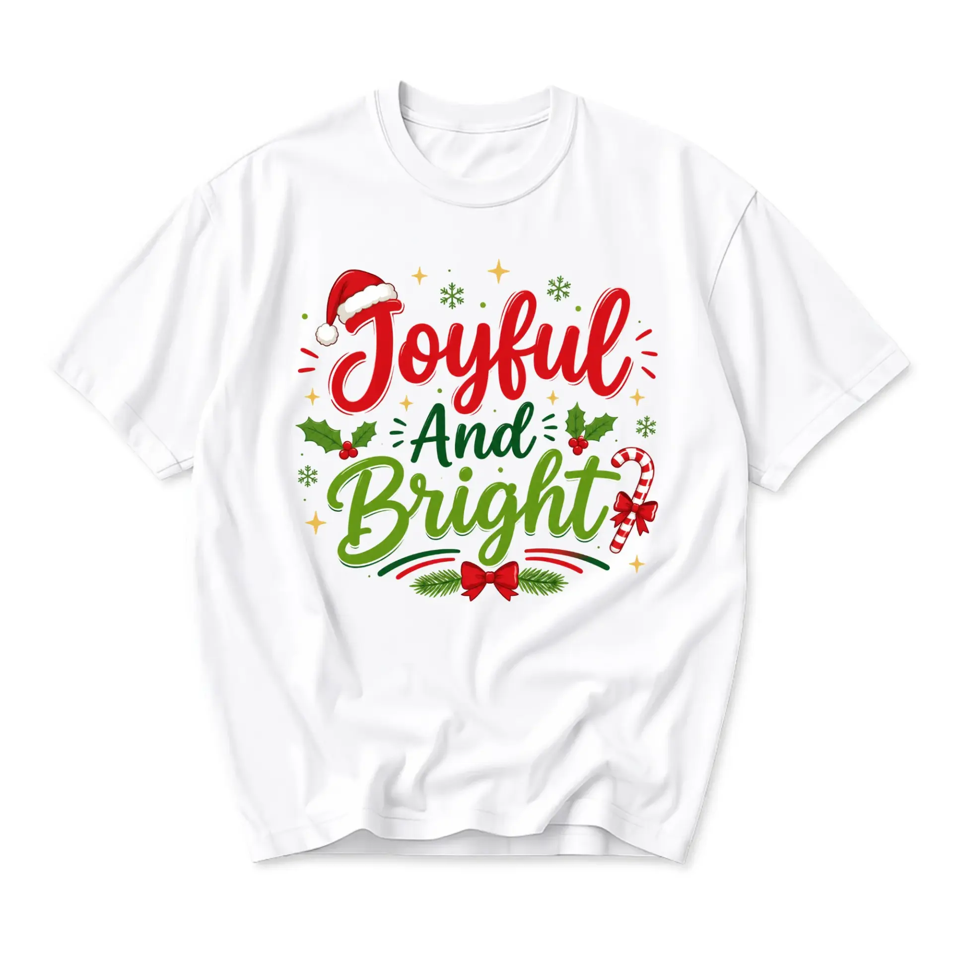 Graphic Tee Joyful and Bright Holiday Shirt Unisex Casual Crew Neck Top for Festive Seasonal Wear and Gift Giving
