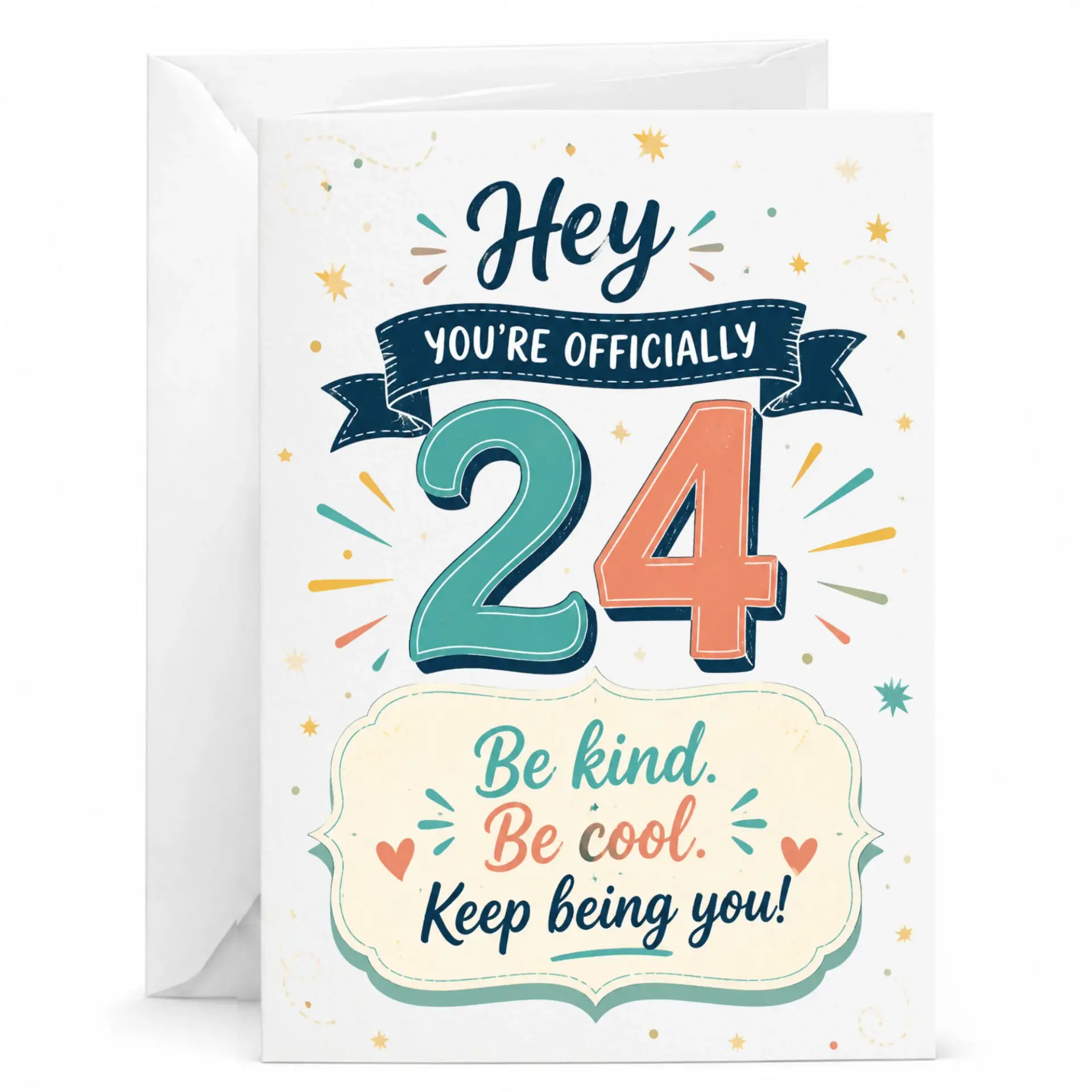 Birthday Card Hey You Are Officially 24 Celebration Greeting Card for Turning Twenty Four with Matching White Envelope