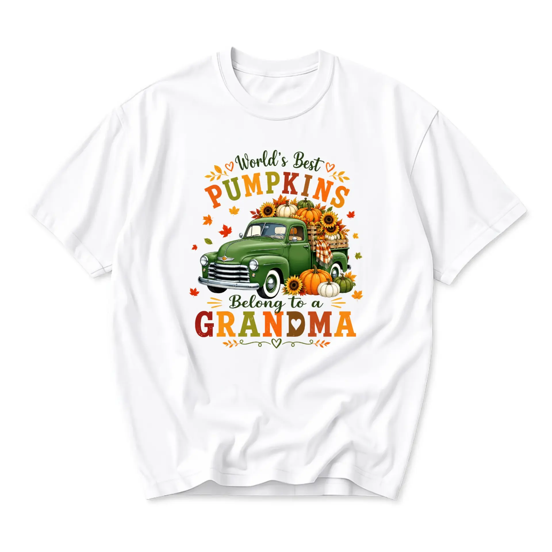 Funny Shirt World's Best Pumpkins Belong to a Grandma Graphic Tee Seasonal Autumn Fall Harvest Themed Apparel