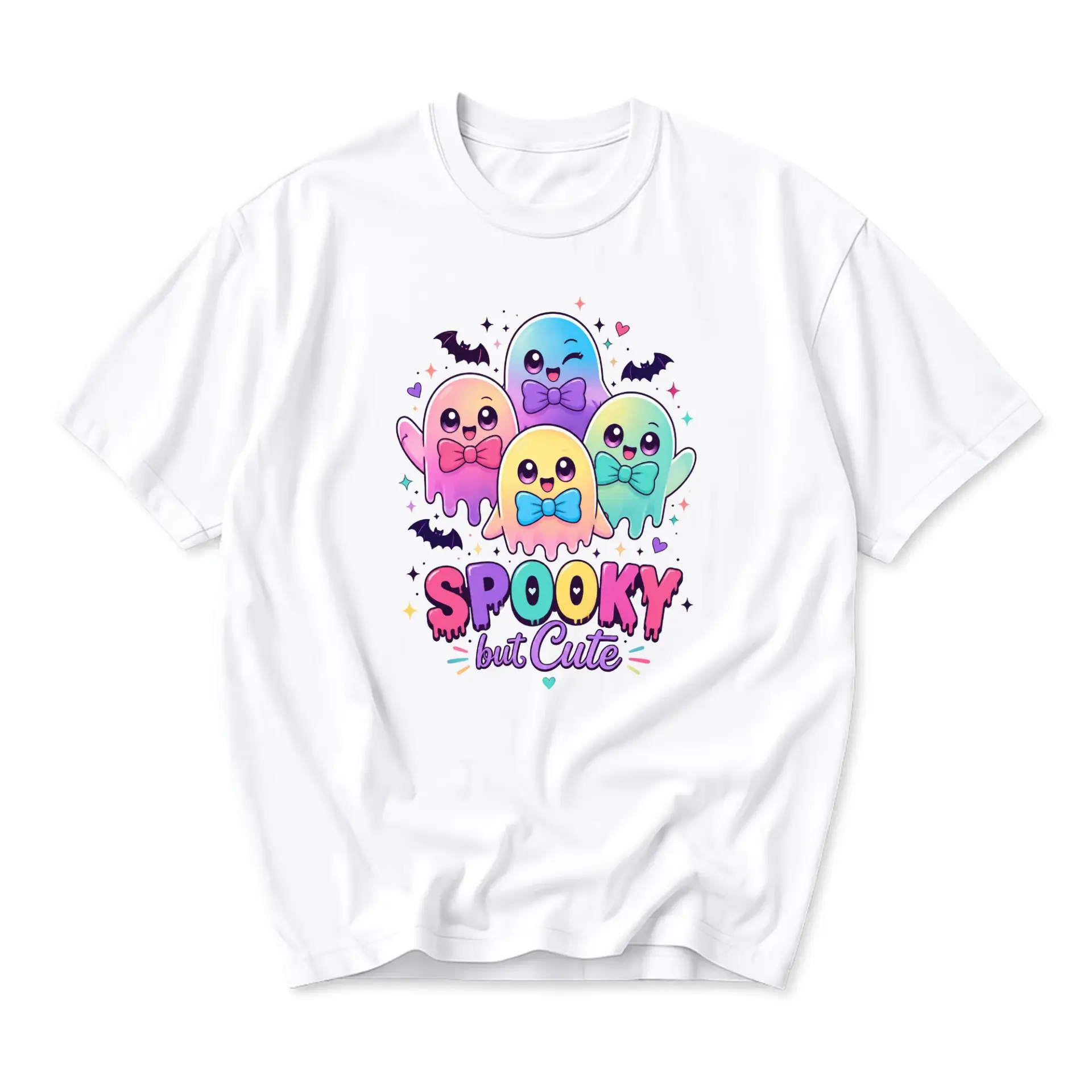 Graphic Tee Spooky but Cute Ghost Shirt Pastel Halloween Kawaii Aesthetic Apparel for Casual Everyday Wear Unisex