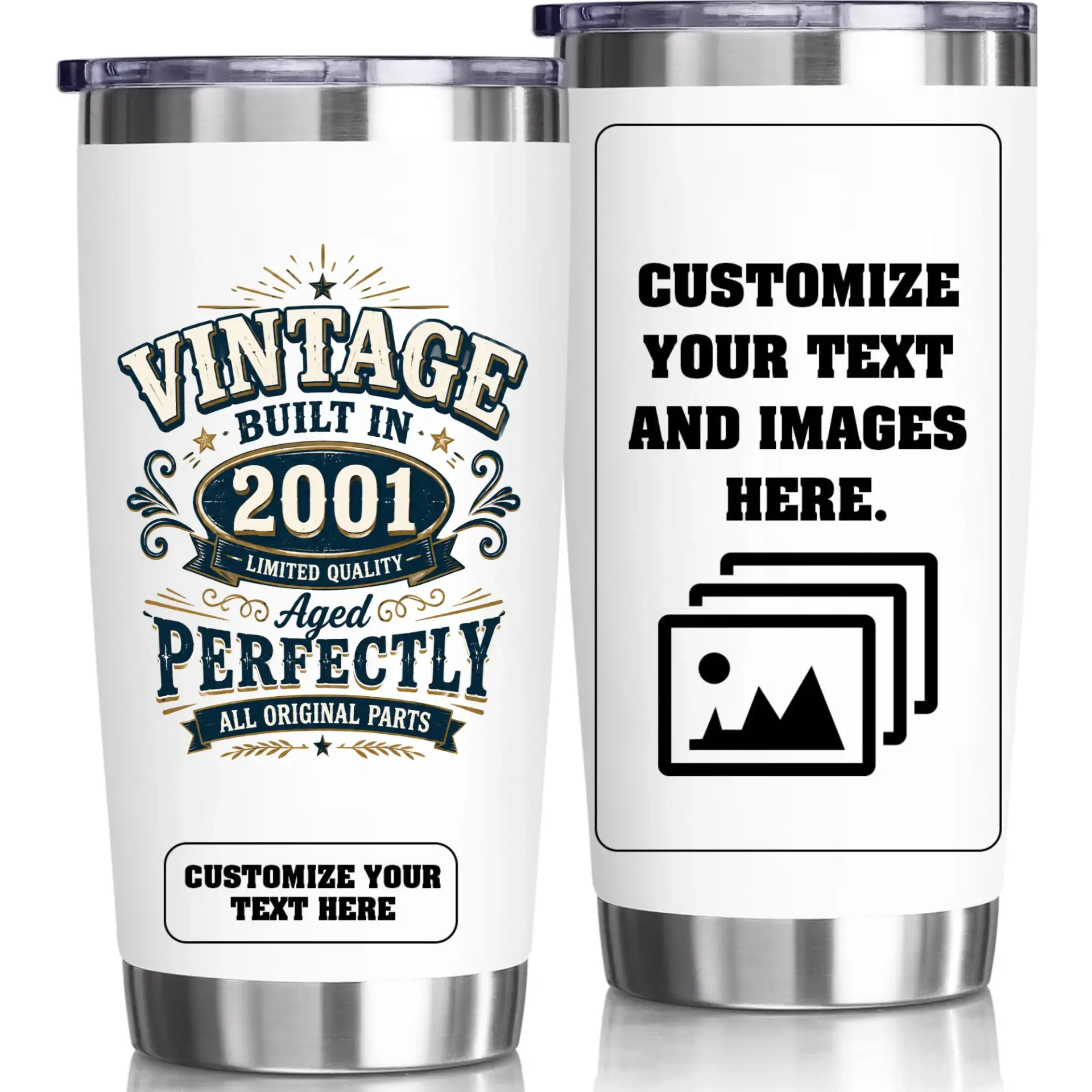 Stainless Steel Insulated Tumbler Vintage 2001 Birthday Gift 20oz Double Wall Vacuum Sealed Travel Mug for Drinks