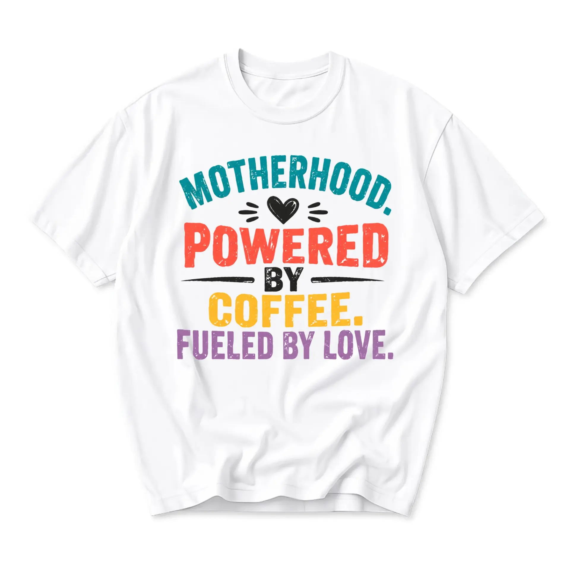 Funny Shirt Motherhood Powered by by Love Graphic Tee Casual Unisex Short Sleeve Crew Neck Cotton Top