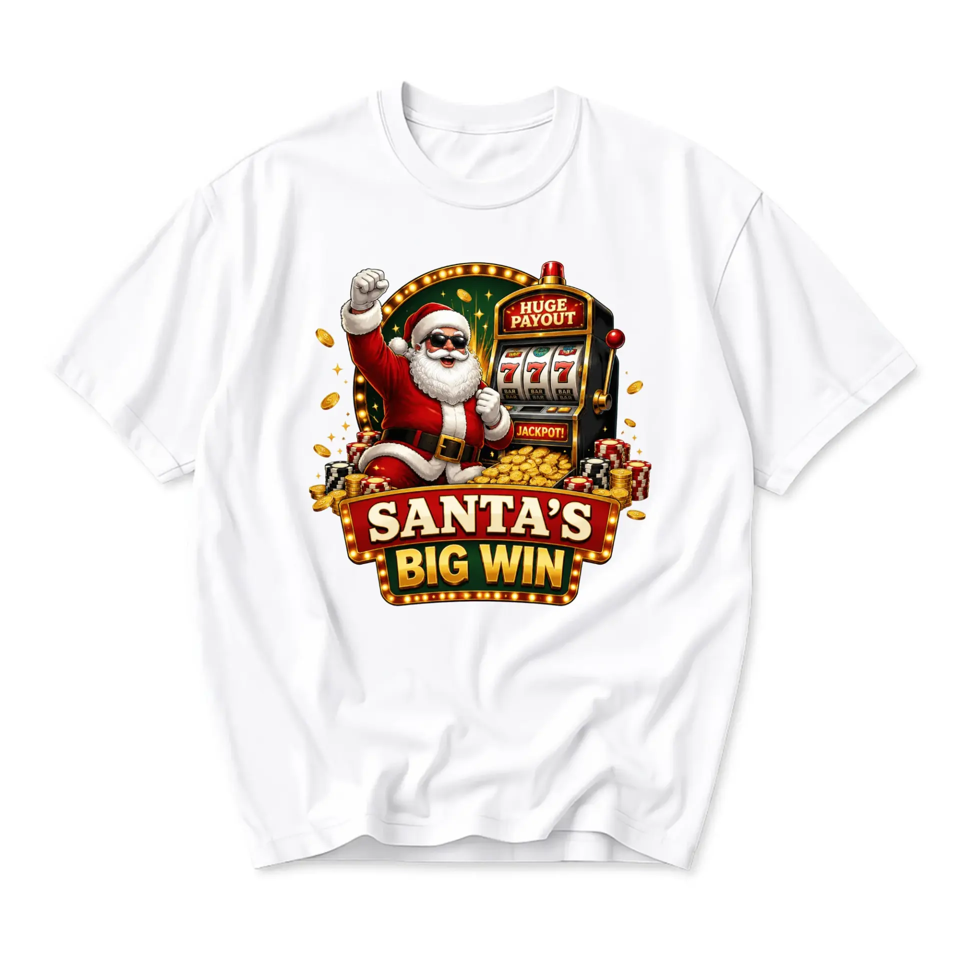 Funny Shirt Santa Slot Machine Graphic Tee Retro Casino Style Holiday Print