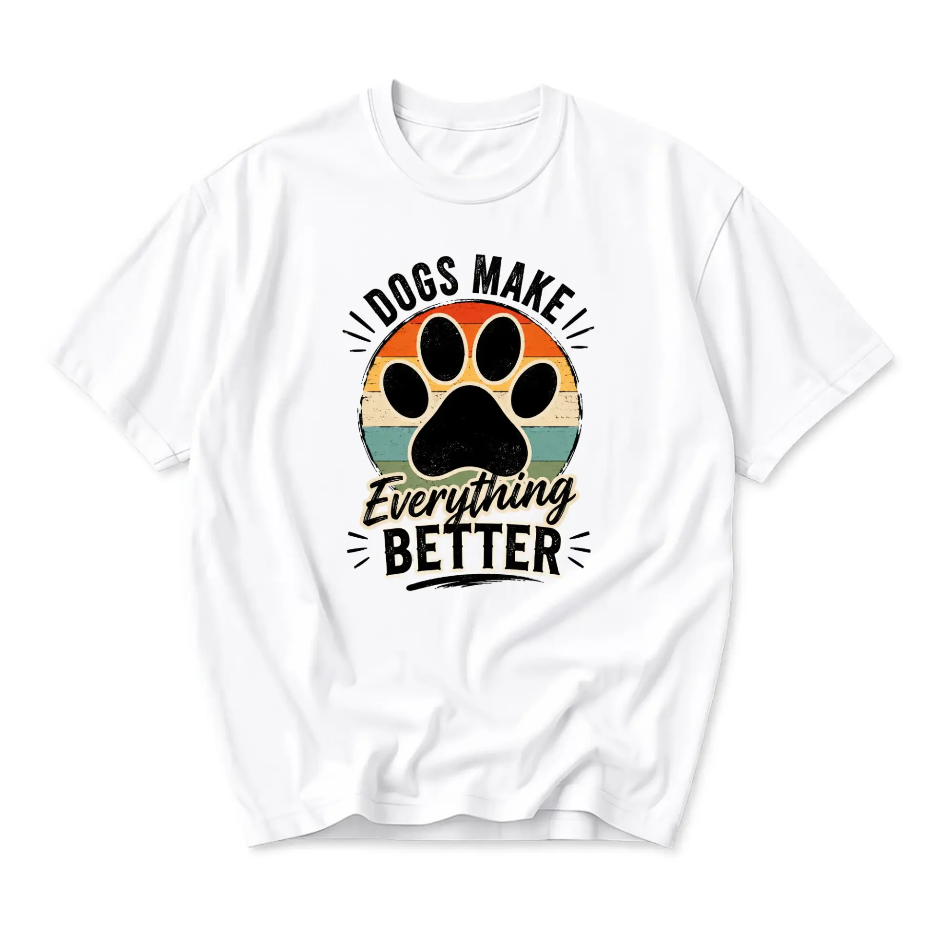 Funny Shirt Make Everything Better Graphic Tee Retro Paw Print Unisex Crew