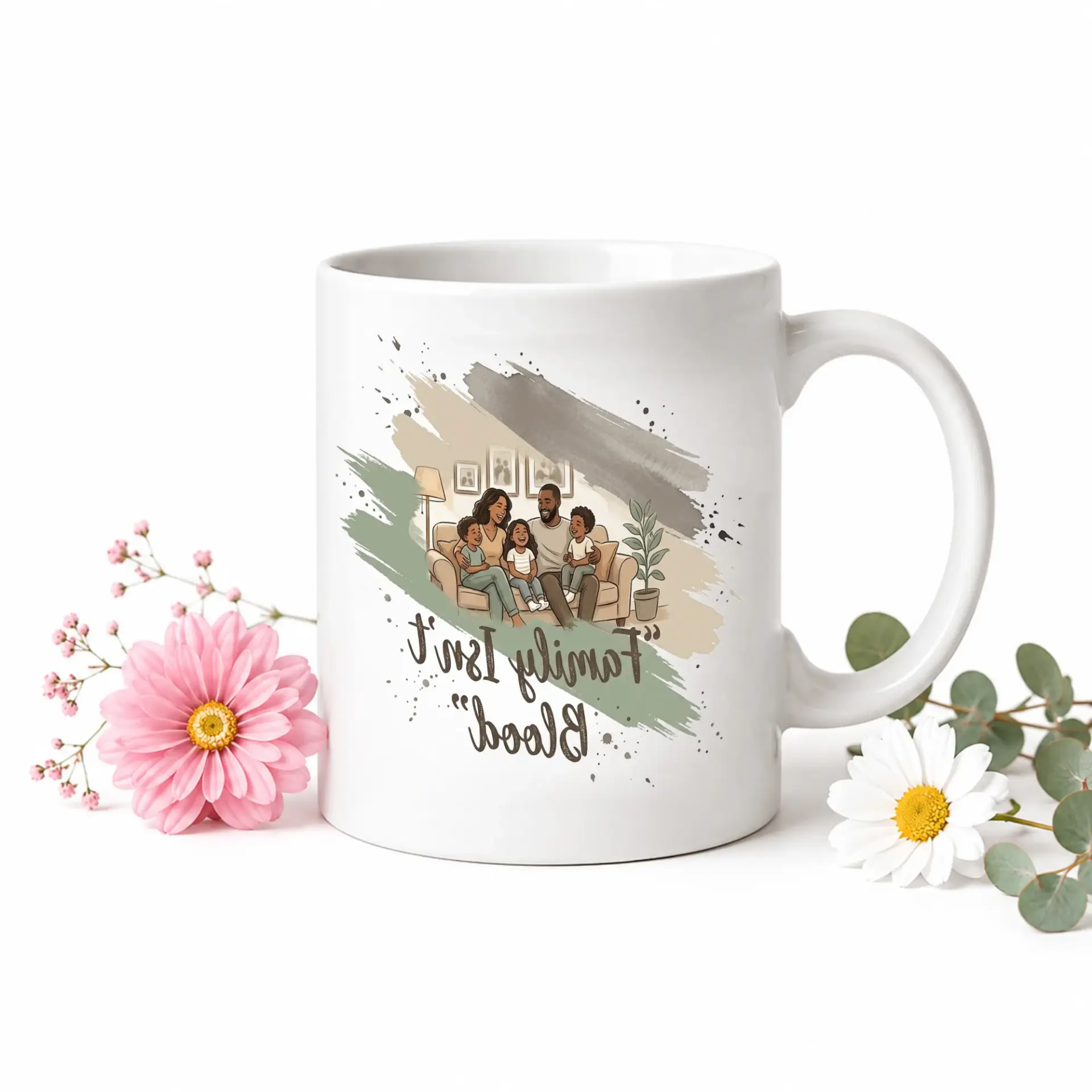 Heartfelt Family Themed Ceramic Coffee Mug with Handle and Decorative Artistic Illustration Design Gift
