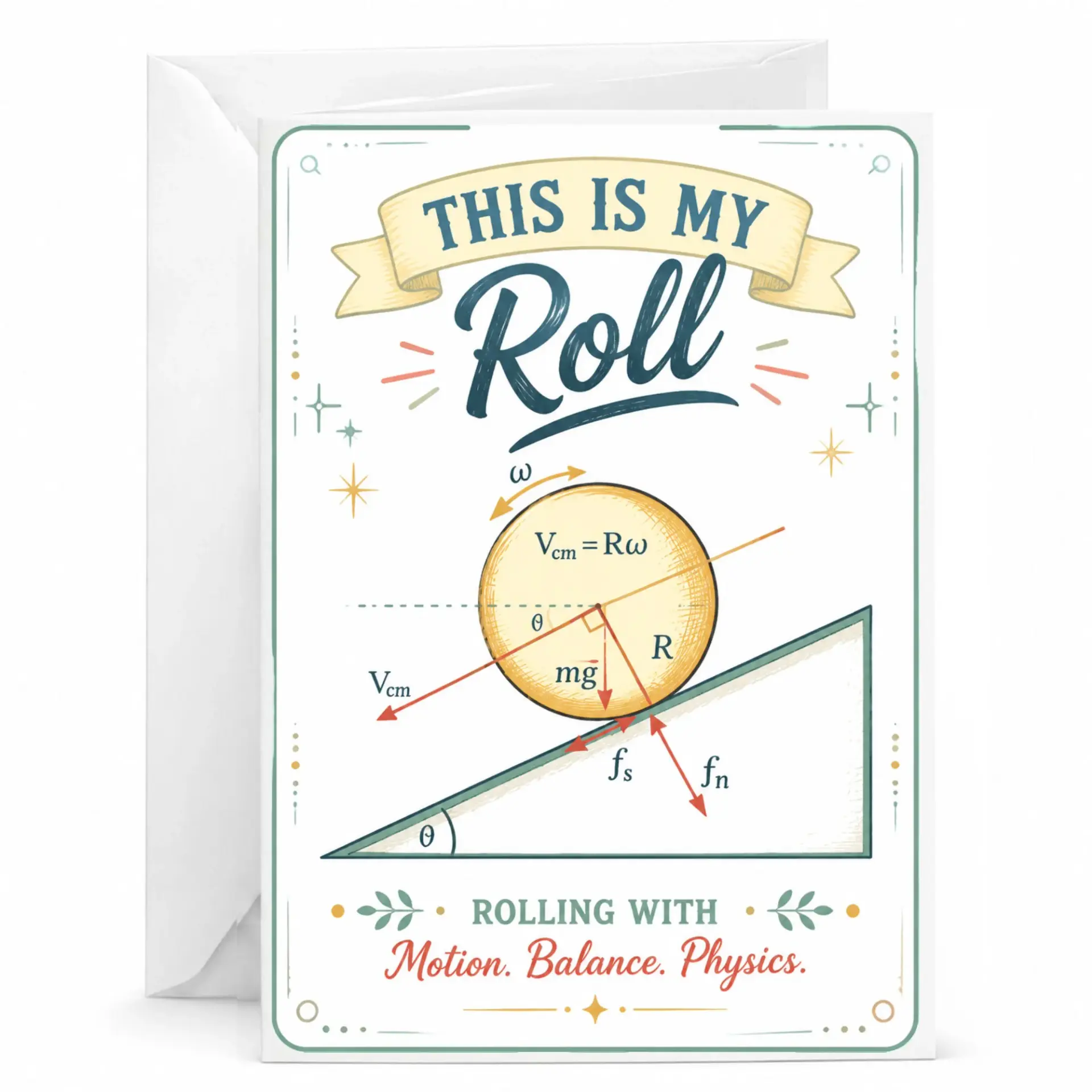 Funny Physics Greeting Card This Is My Roll Science Humor Note for Science Teachers and Physics Students