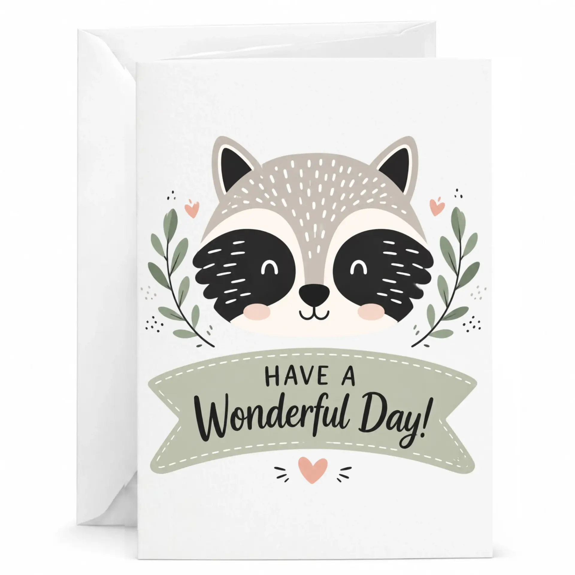 Greeting Card with Cute Raccoon Illustration Whimsical Animal Design for Any Occasion Blank Folded Note
