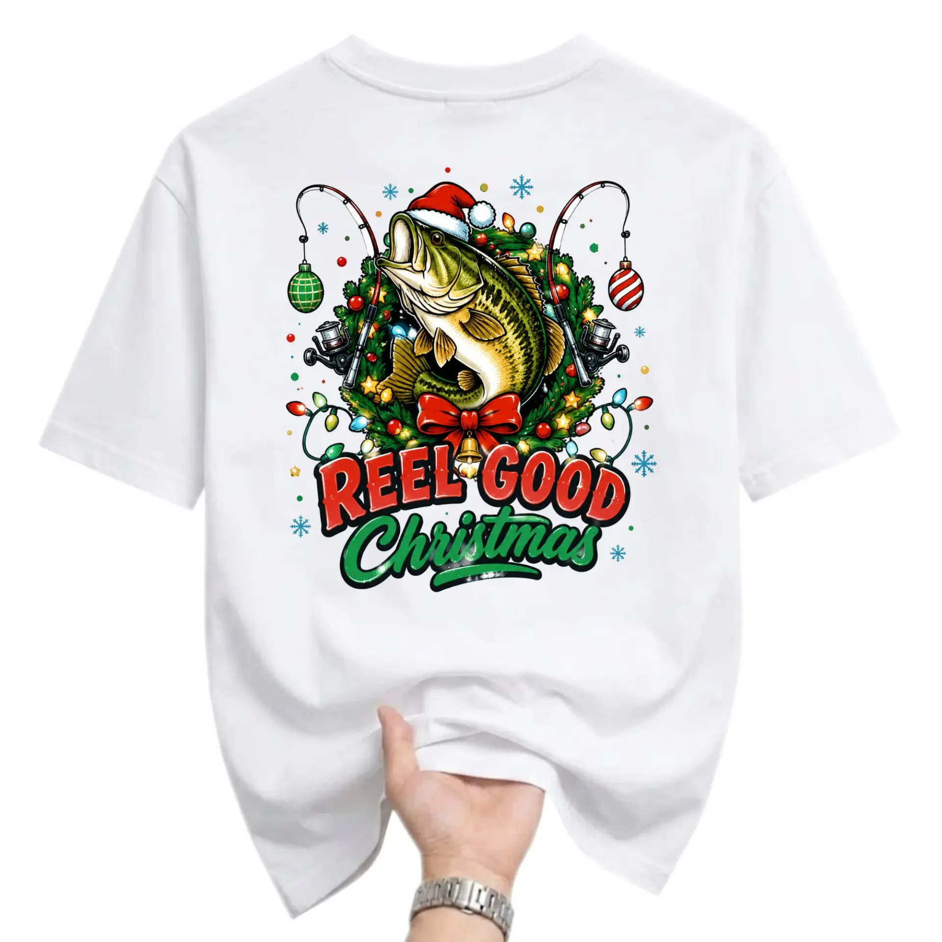 Funny Shirt Reel Good Christmas Graphic Tee Unisex Holiday Fishing Themed Crew Neck Casual Everyday Wear Apparel