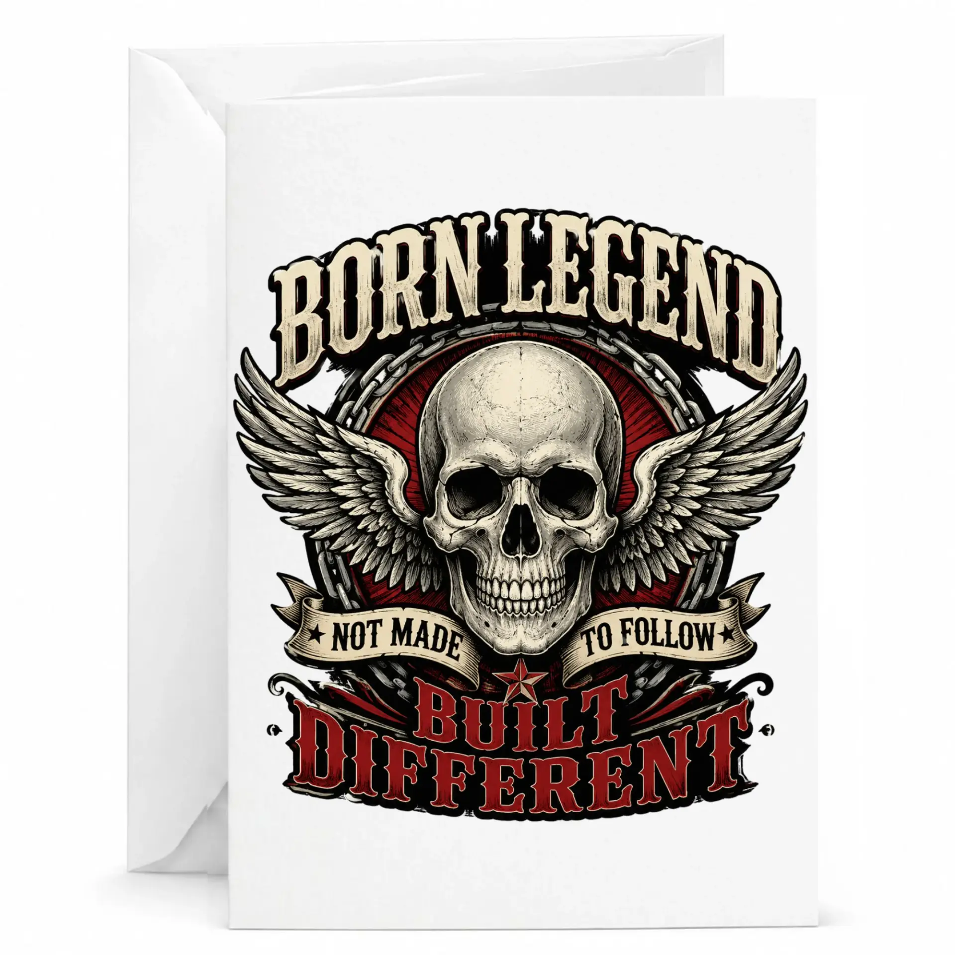 Greeting Card Born Legend Not Made to Follow Built Different Skull Wings Graphic Design for Various Celebrations