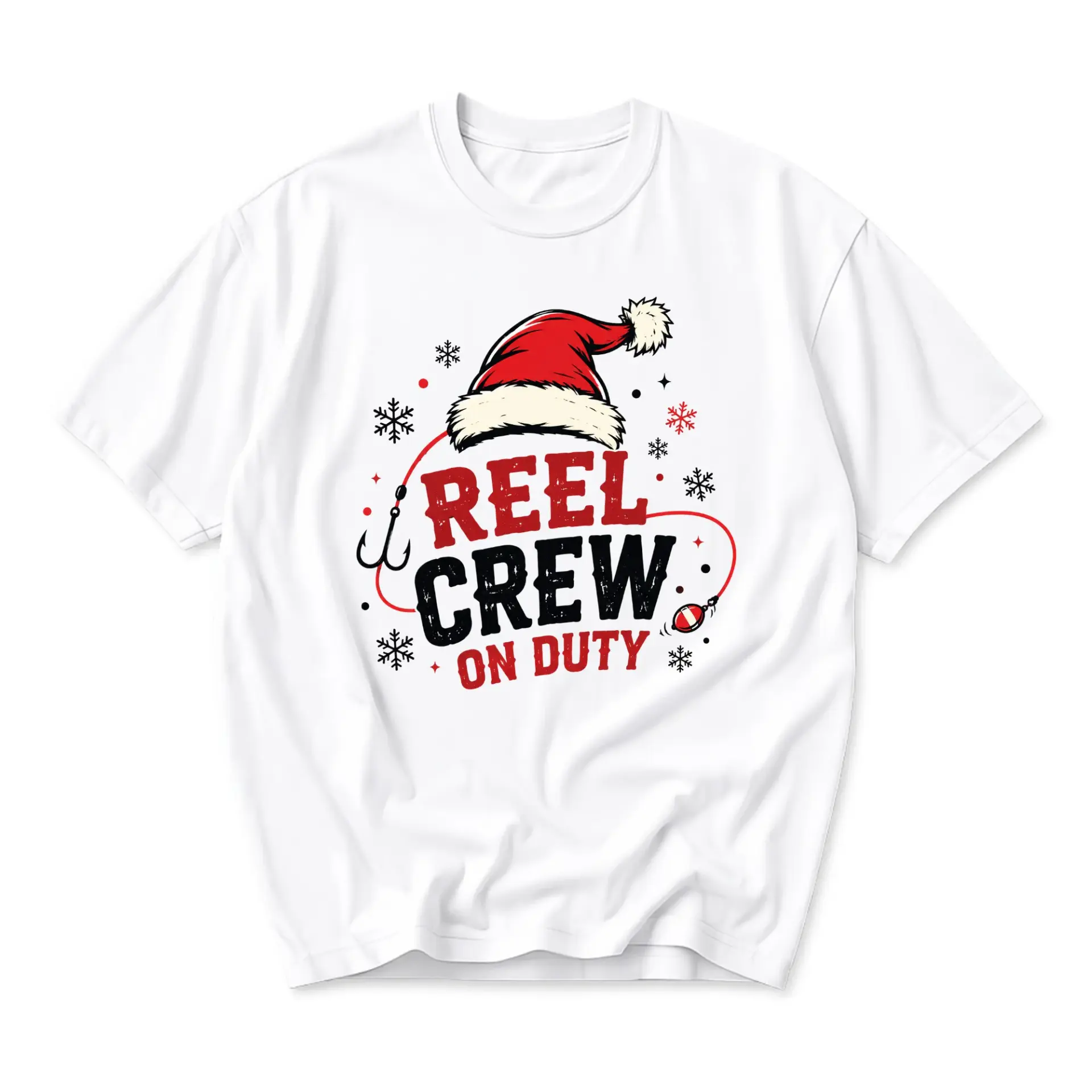Graphic Tee Reel Crew on Duty Christmas Fishing Unisex Neck Short Sleeve