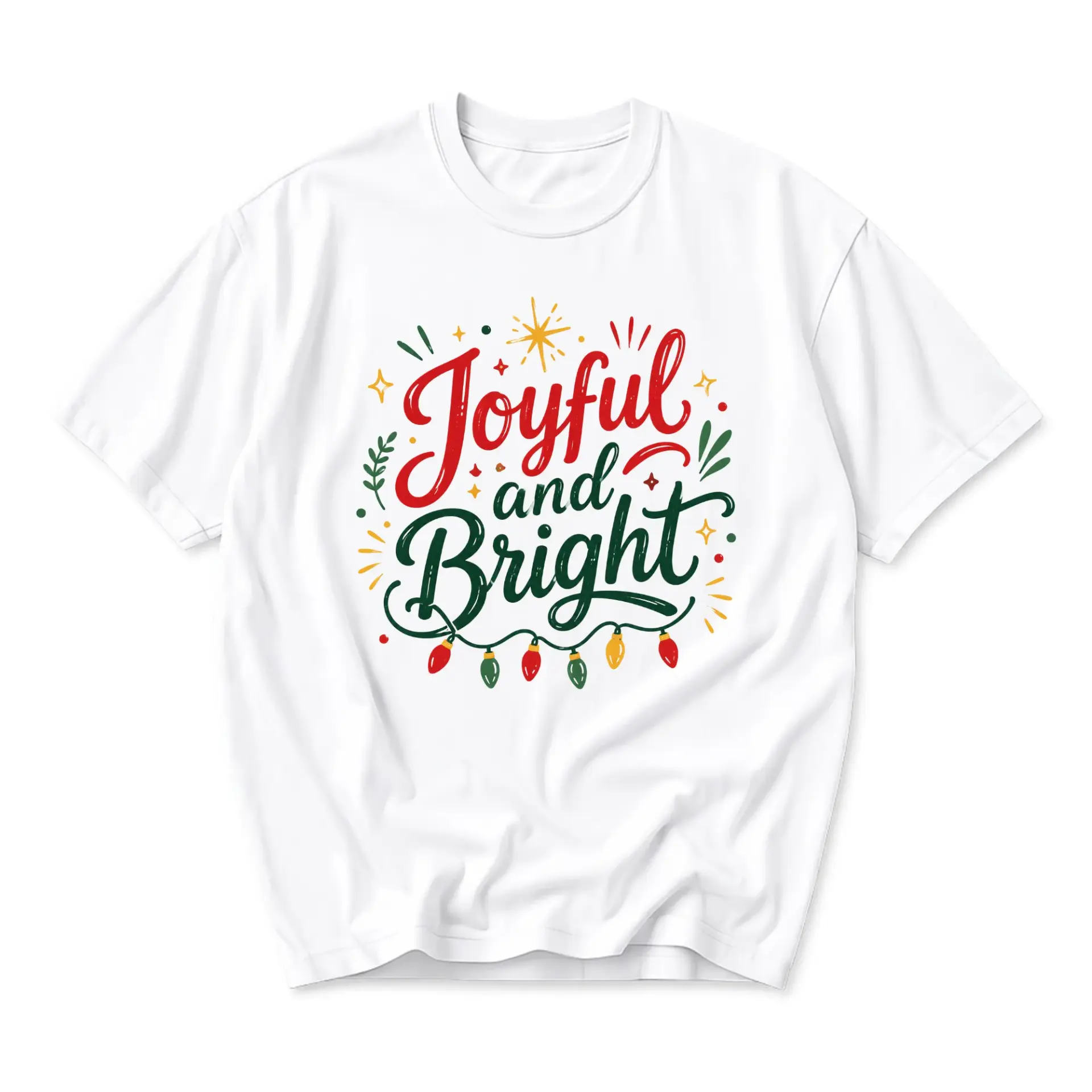 T-shirt Joyful and Bright Graphic Tee Casual Short Sleeve Crew Neck Holiday