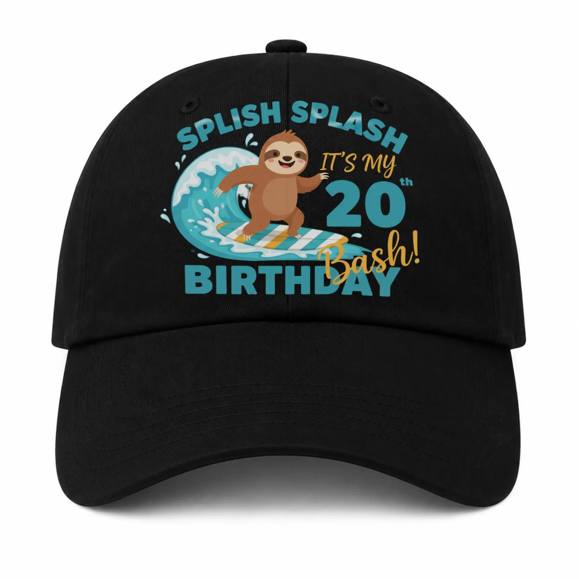 Baseball Cap Featuring a Fun Surfing Sloth Design for Casual Wear
