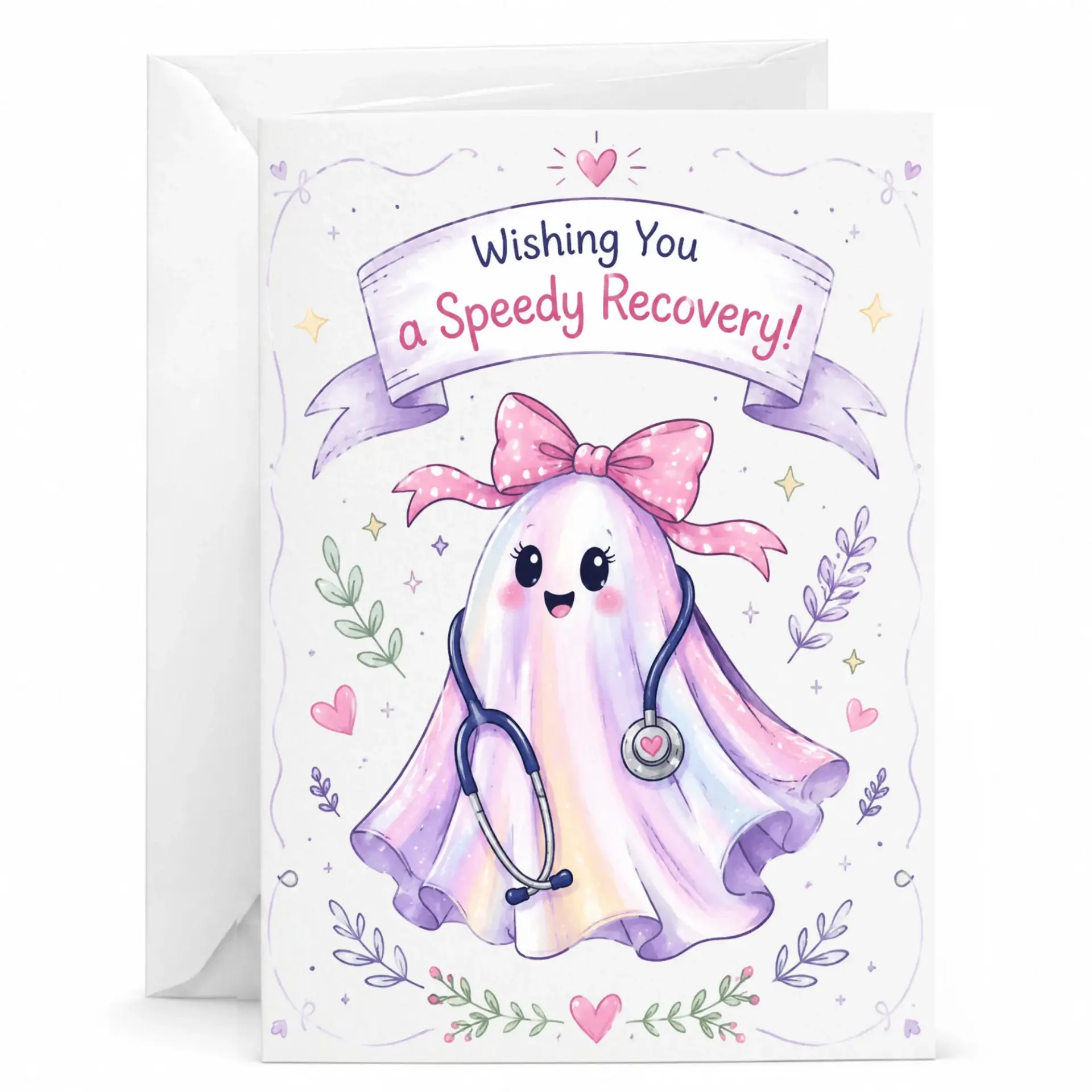 Get Well Soon Greeting Card Cute Medical Theme Encouragement for Healing with Matching White Envelope