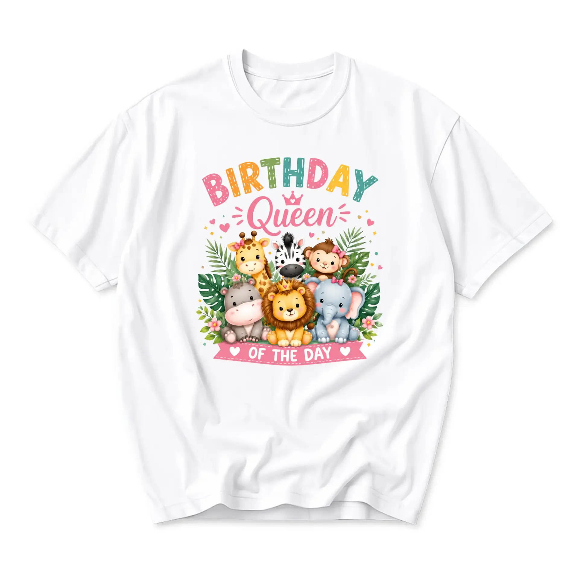 Graphic Tee Birthday Queen of Shirt Safari Theme Unisex Cotton Casual Crew