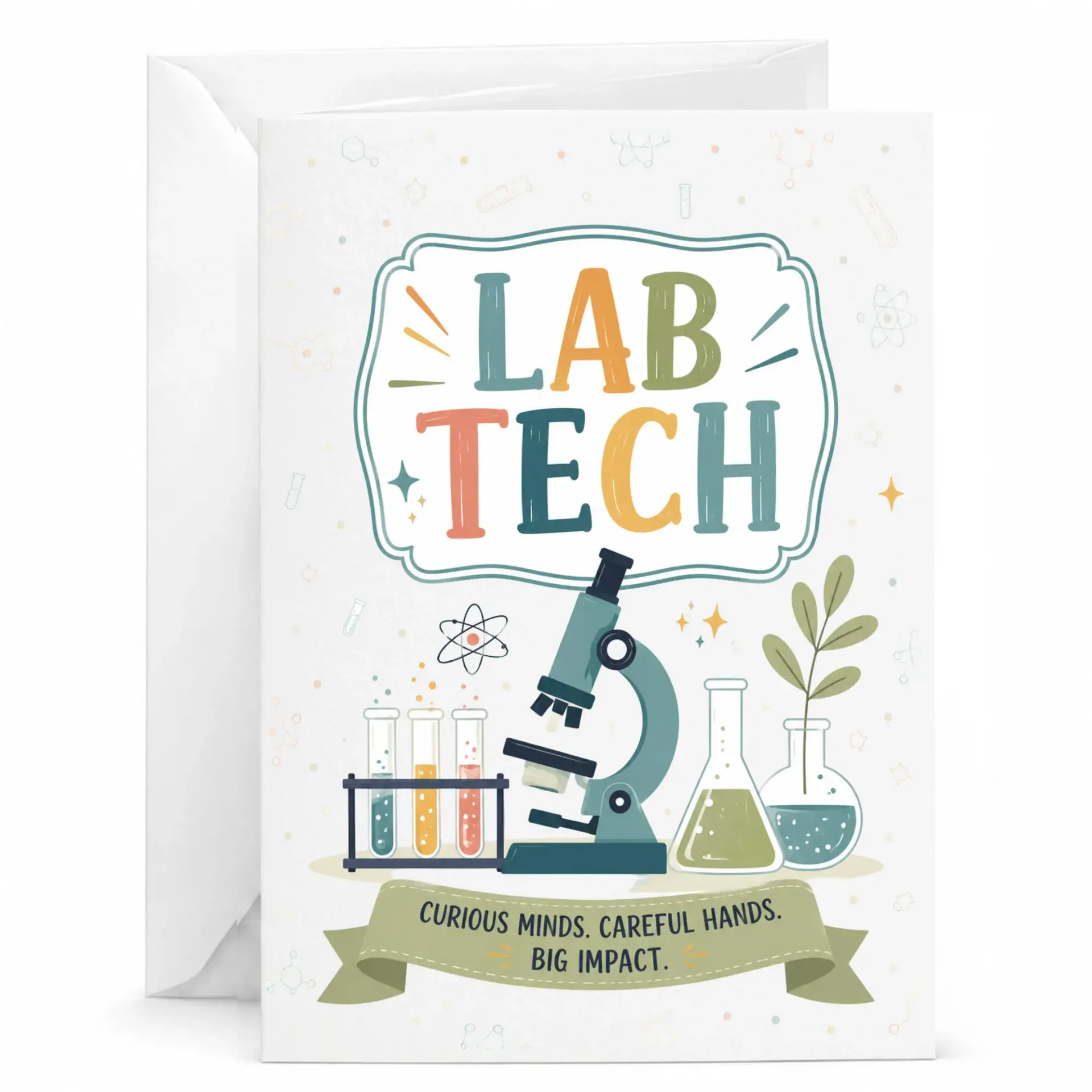 Lab Greeting Card Featuring Microscope and Equipment Illustration with Inspirational for Professionals