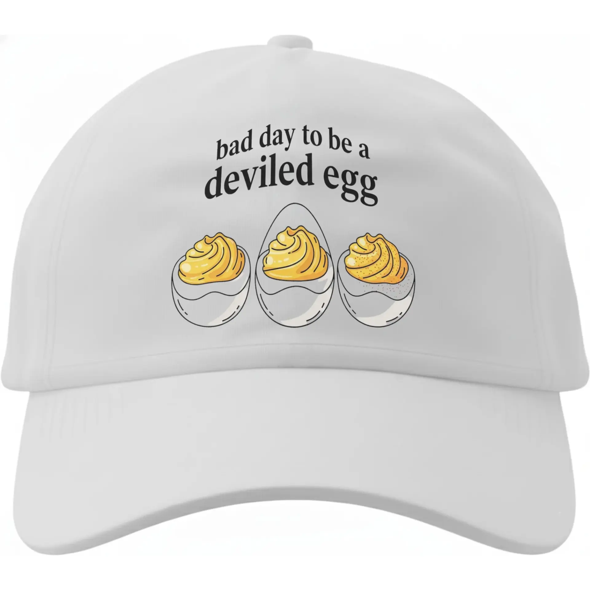 Dad Hat Funny Food Pun Baseball Cap Featuring Deviled Egg Graphic Comfortable Cotton Unisex Accessory for Everyday Wear