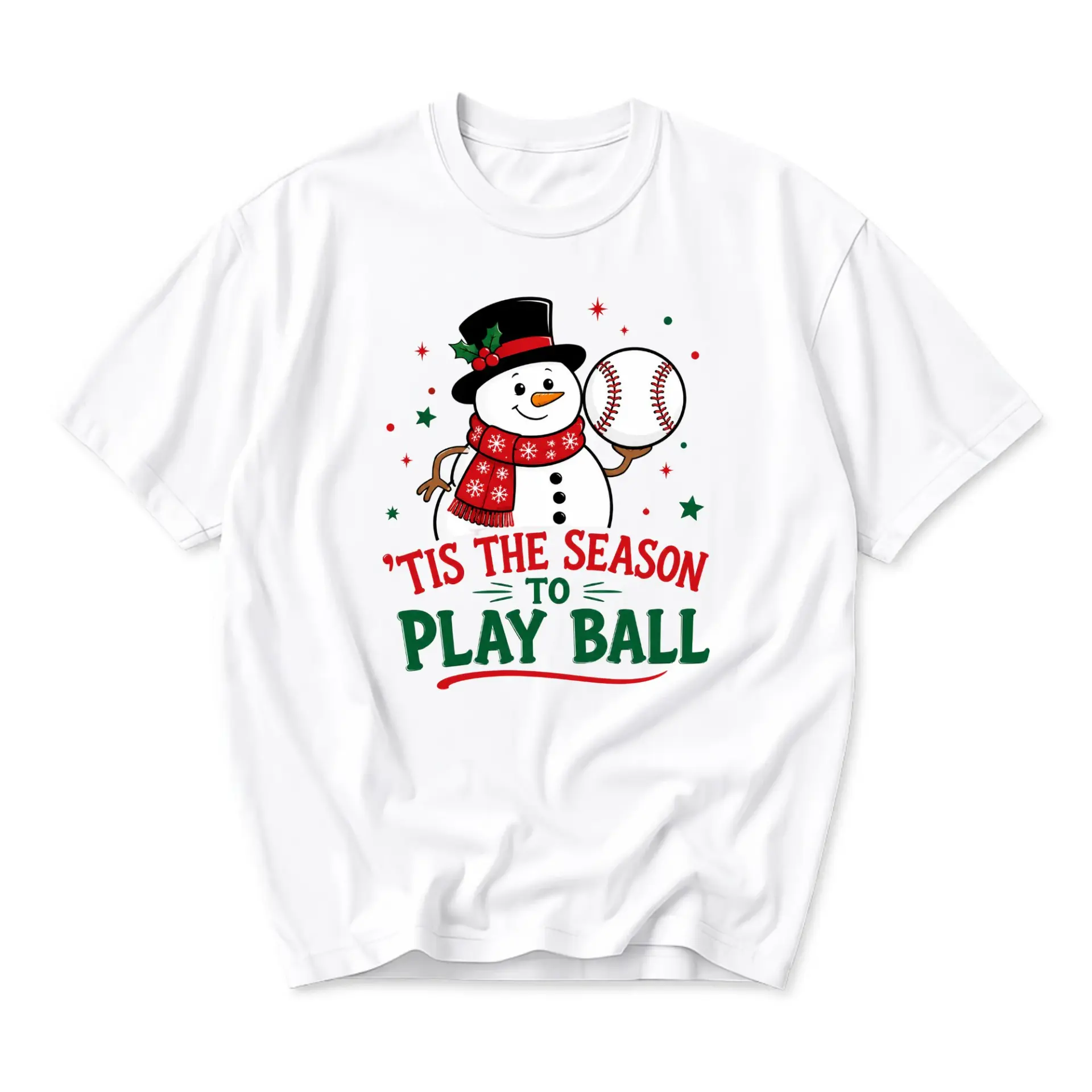Funny Shirt 'tis the Season to Play Ball Graphic Tee Unisex Holiday Baseball Lover Winter Sports Cotton T-Shirt
