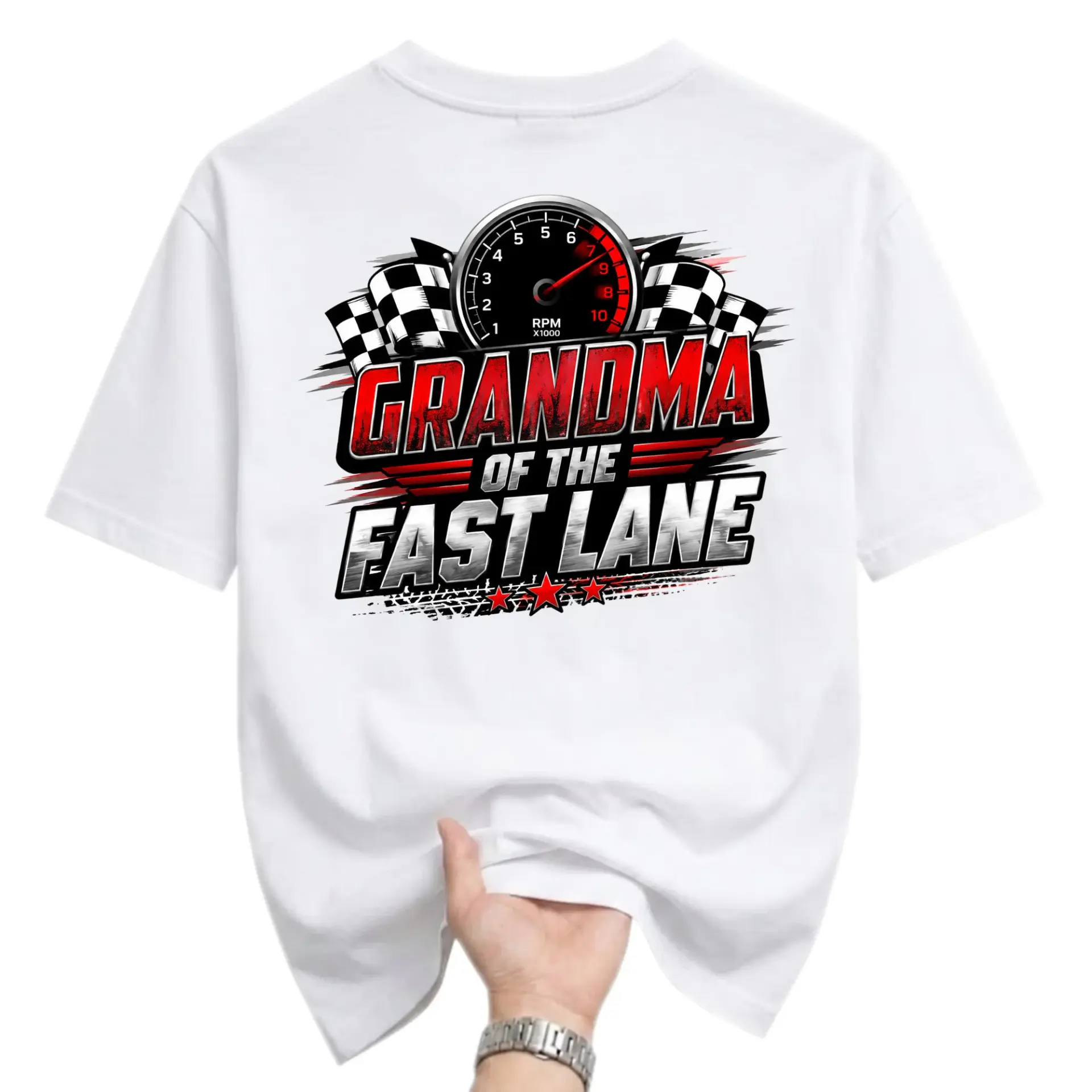 Funny Shirt Grandma of the Fast Lane Graphic Tee Racing Themed Unisex Casual Crew Neck Comfortable Cotton Blend