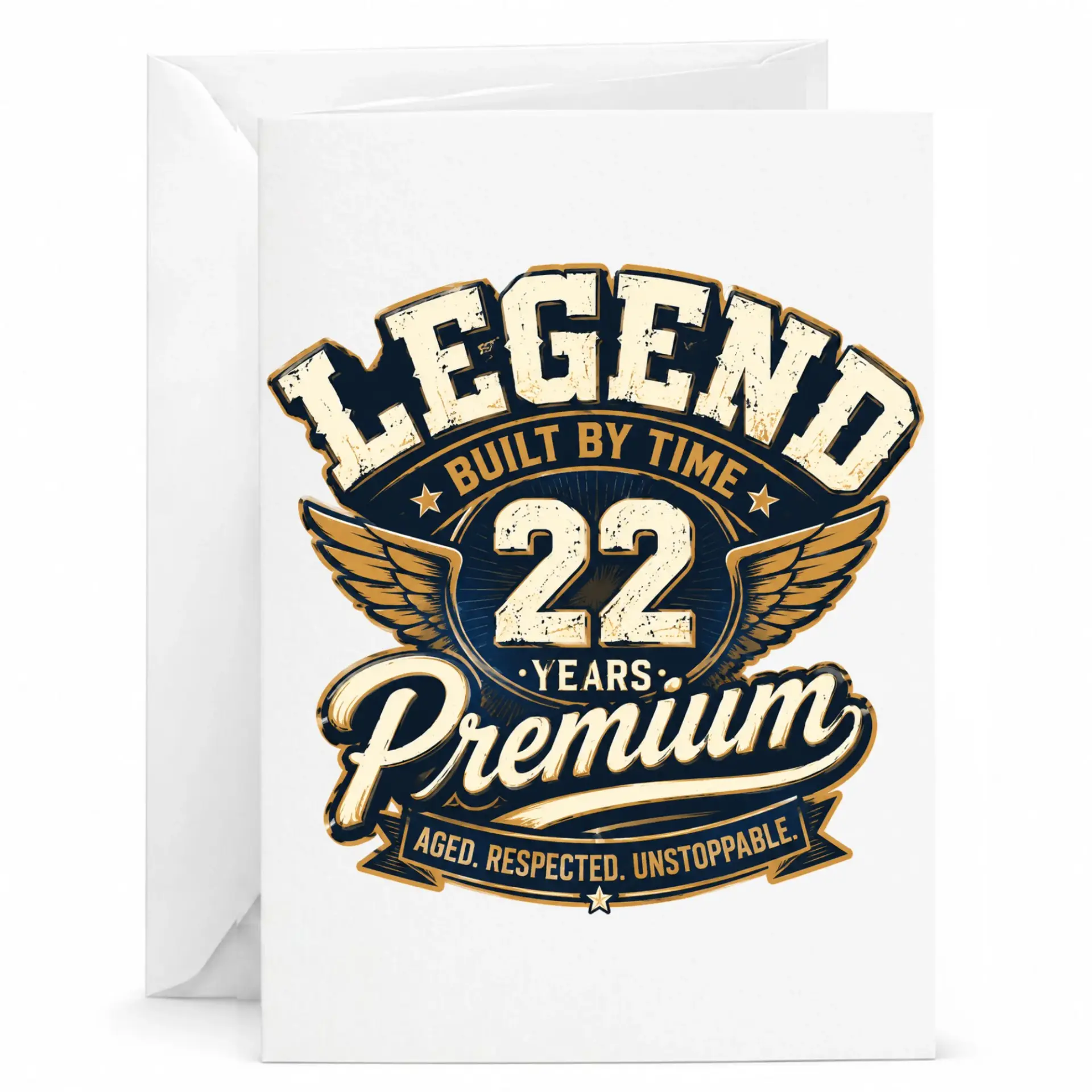 Birthday Card 22nd Birthday Gift for Him Legend Built by Time Premium Aged Respected Unstoppable Greeting Card