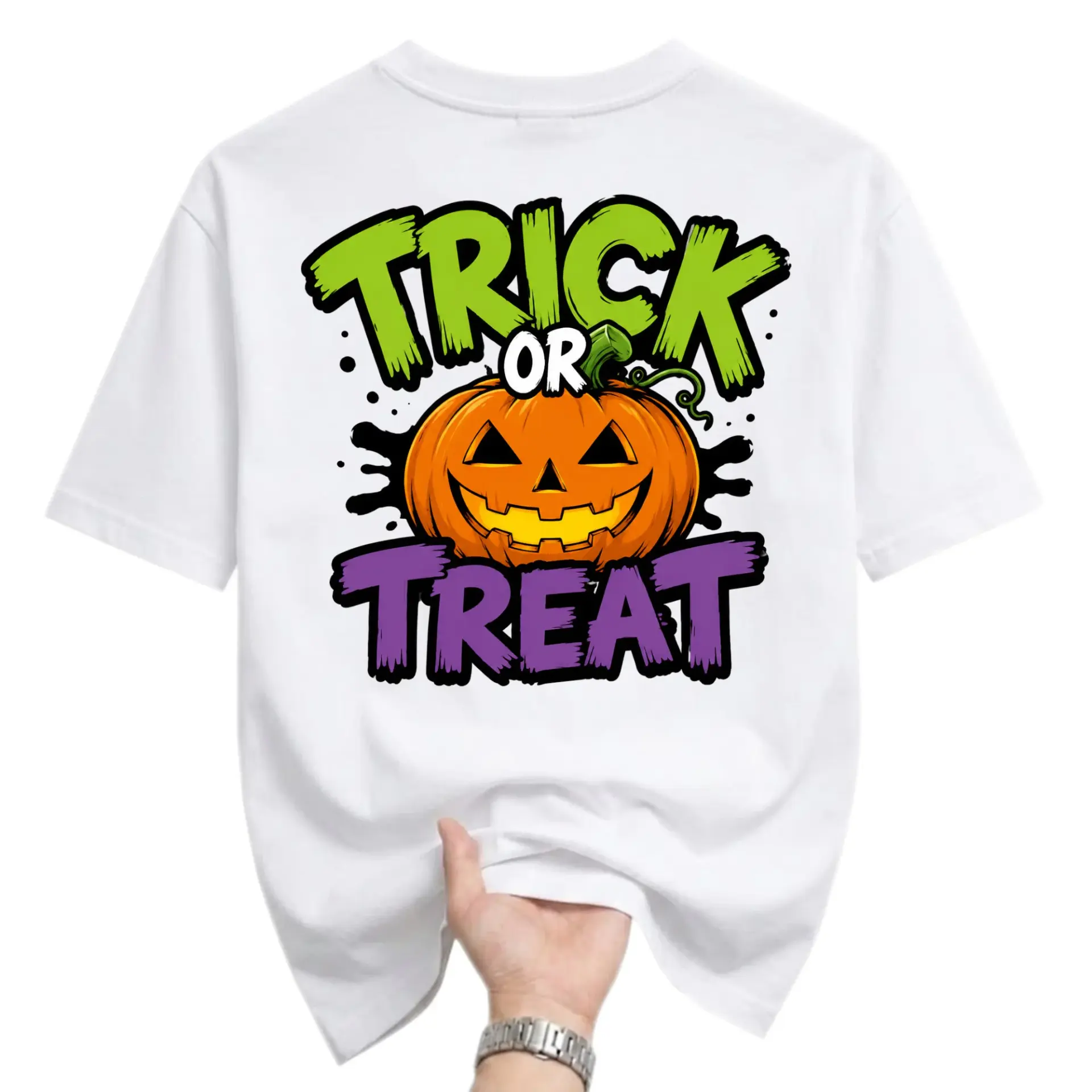 Graphic Tee Trick or Treat Halloween Pumpkin Design Unisex Casual Crew Neck Comfortable Cotton Blend Short Sleeve Shirt
