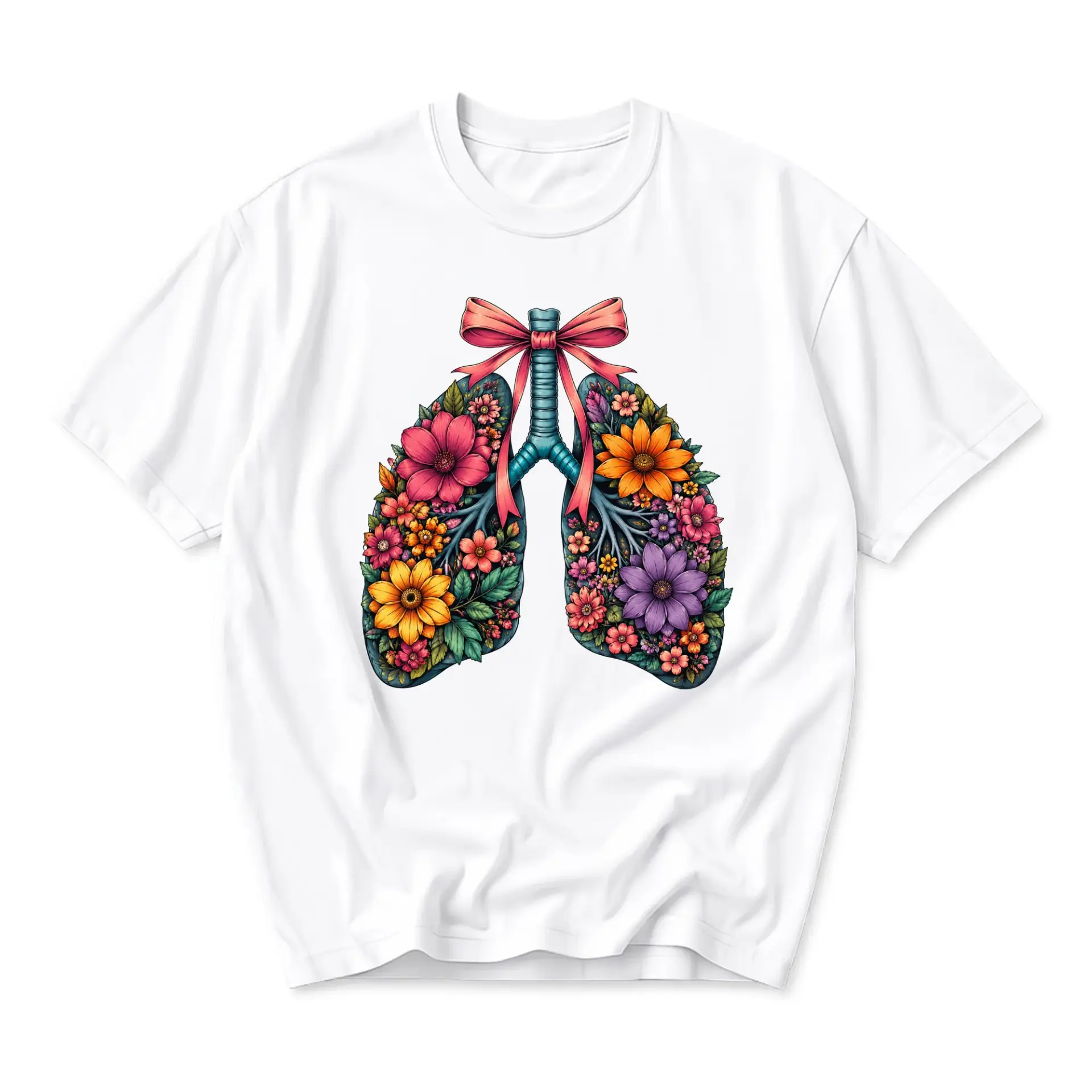 Graphic Tee Unisex Floral Anatomy Lungs Illustration Artistic Botanical Print Casual Short Sleeve Crew Neck Shirt