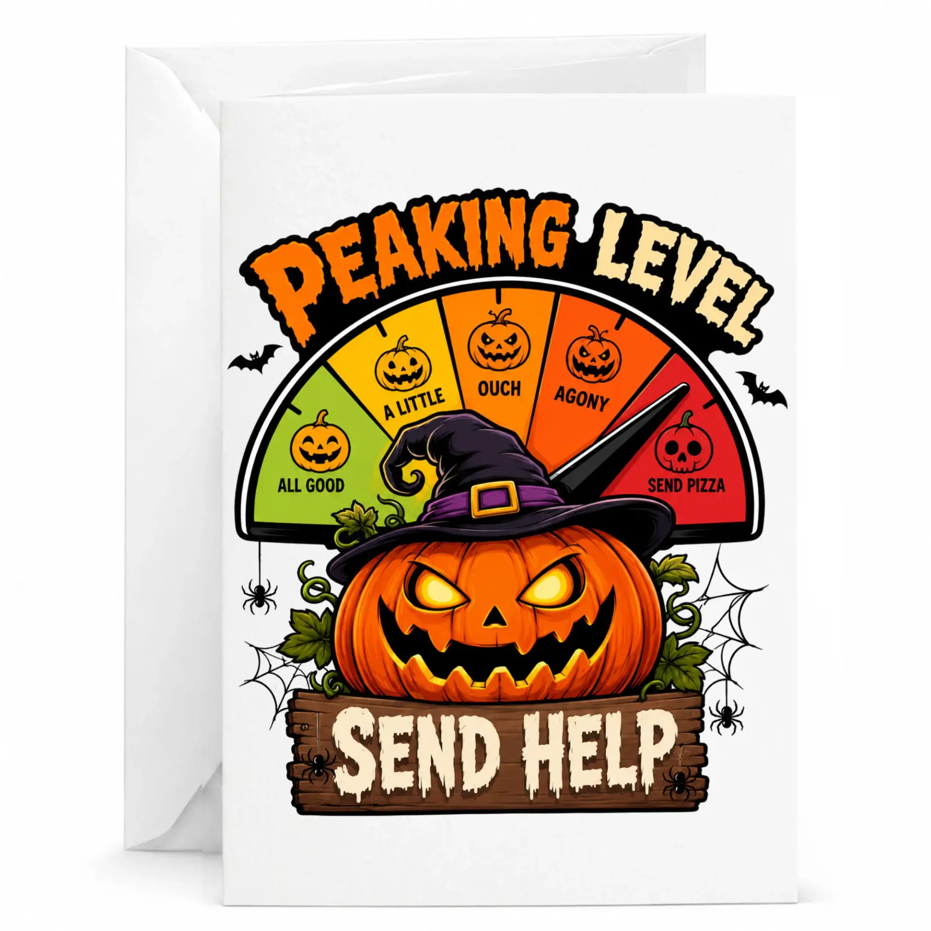 Funny Halloween Greeting Card Peaking Pumpkin Design for Seasonal Humor and Festive