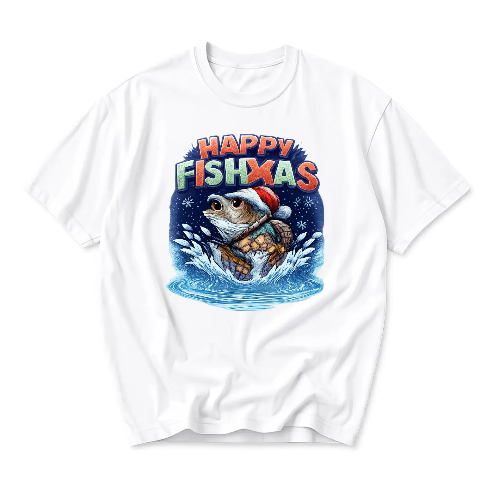 Funny Shirt Happy Fishxas Graphic Tee Unisex Holiday Crew Neck Top Festive
